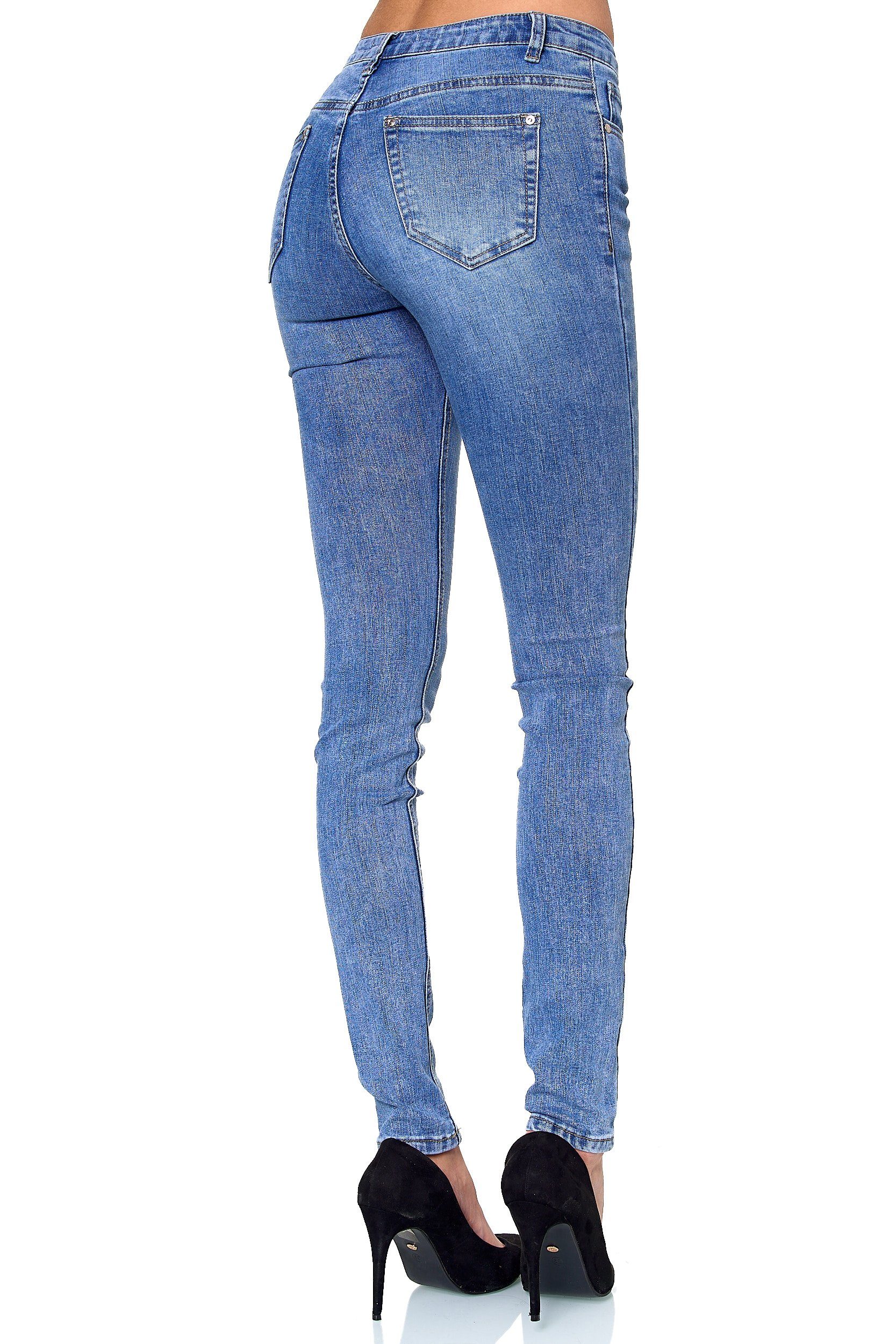 Elara Skinny-fit-Jeans Elara EL09D2 Damen Hose Skinny Jeans Blau-52 (6XL) (1-tlg) Waist High