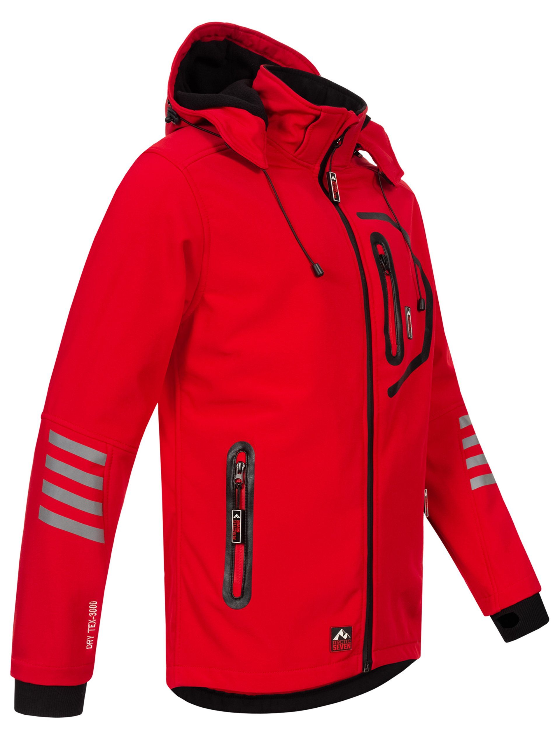 Rot Schwarz Outdoorjacke abnehmbarer Softshelljacke ASColori - Kapuze mit Seven Arctic