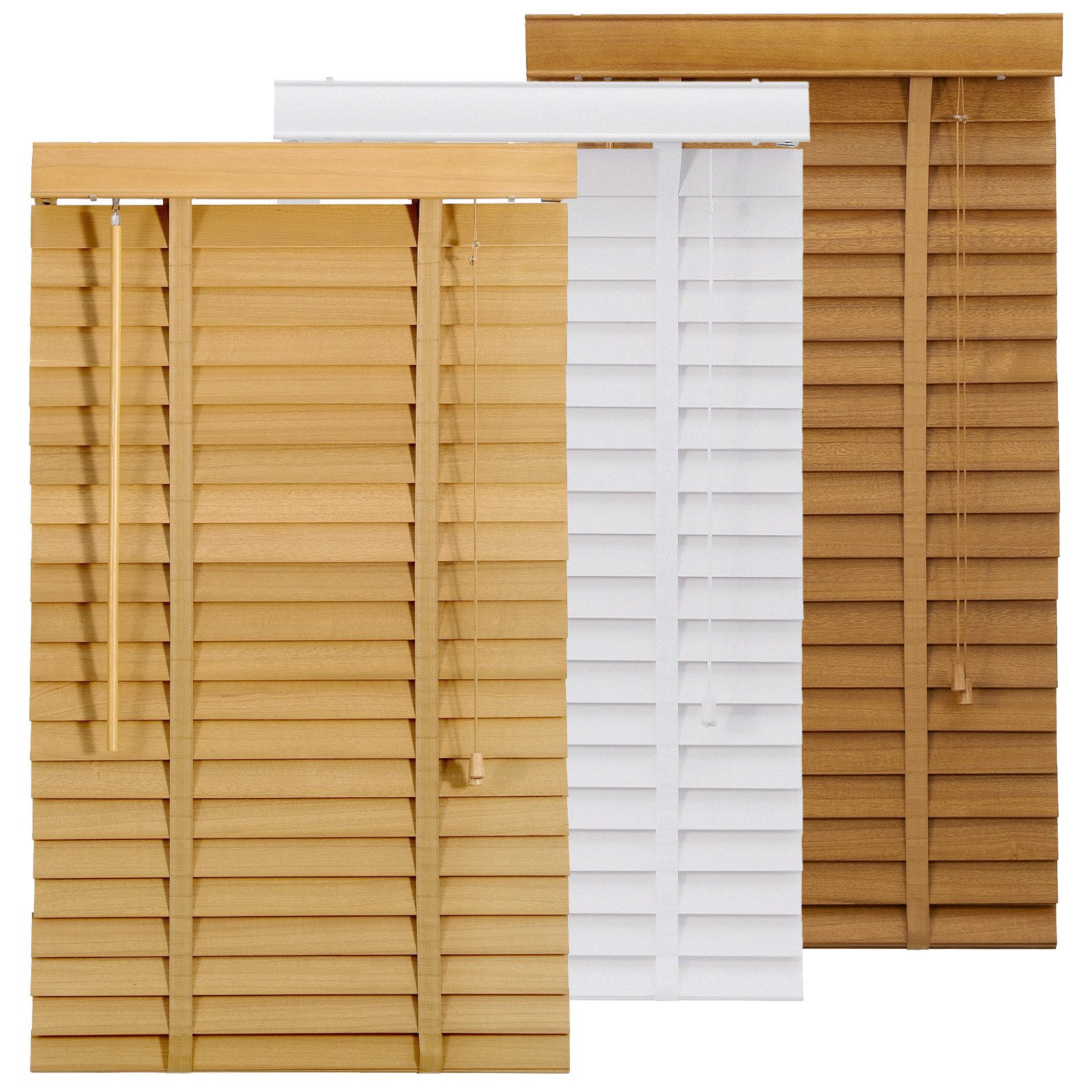 Sekey Jalousie Holzjalousie 50 mm Lamellen Fensterjalousie Blickschutz Jalousie, Klemmträger mit Feststellschraube, Fenster & Tür Echtholz Rollo 70x130 cm Holzrollo Naturholzfarbe