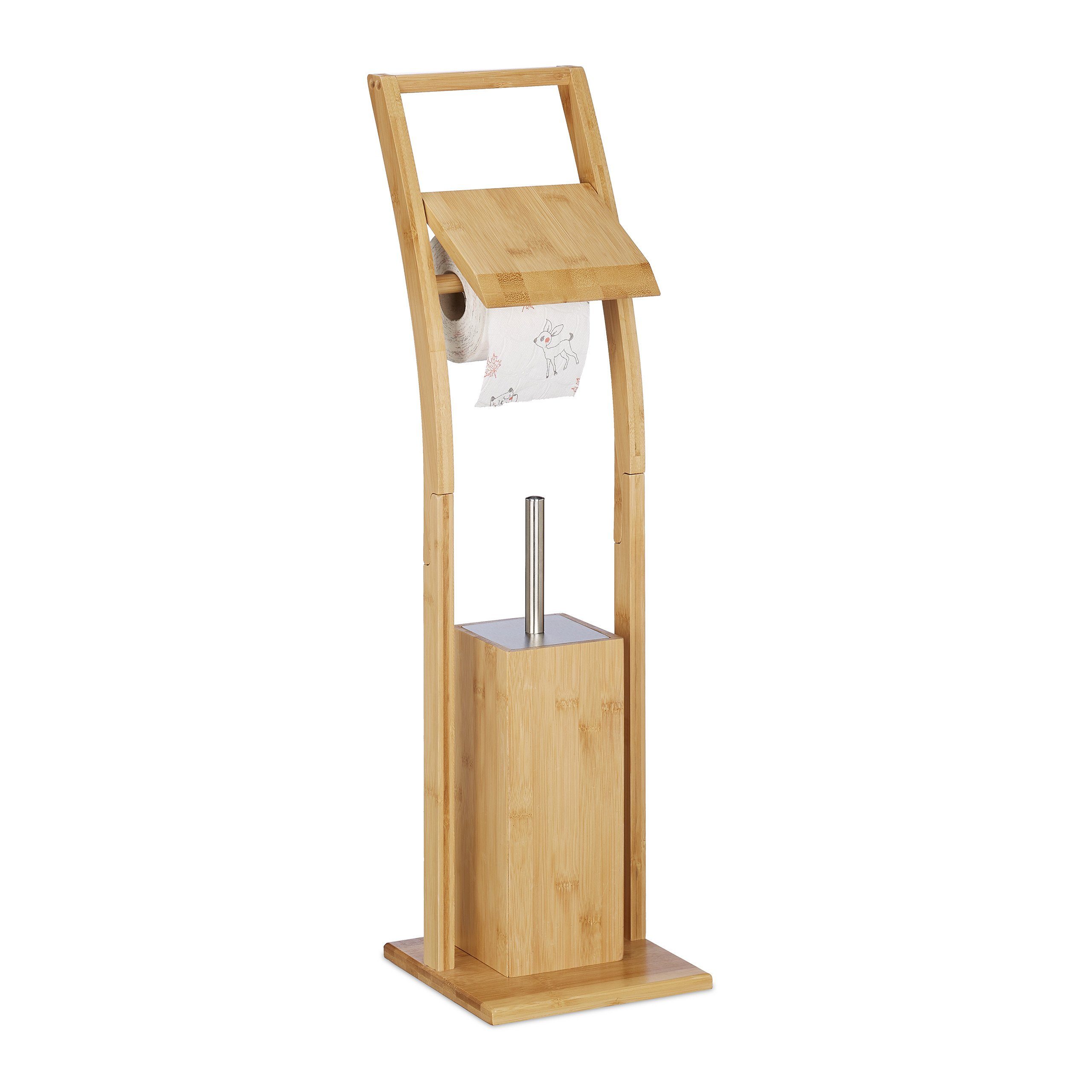 relaxdays Toilettenpapierhalter WC Garnitur Bambus günstig online kaufen