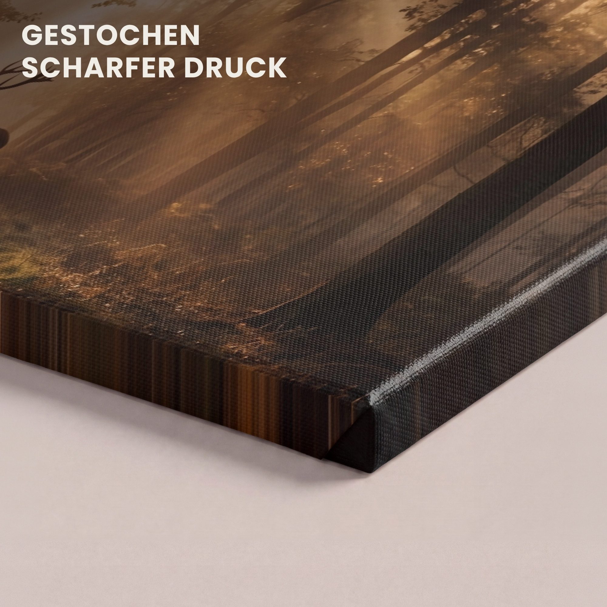 OneMillionCanvasses® Leinwandbild Panorama Hirsch - Wald - Neblig - Natur - Gold, Fotodruck (1 St), Wandbild, Deko Schlafzimmer Wohnzimmer Flur 60x20 cm – Bild 3 von 5