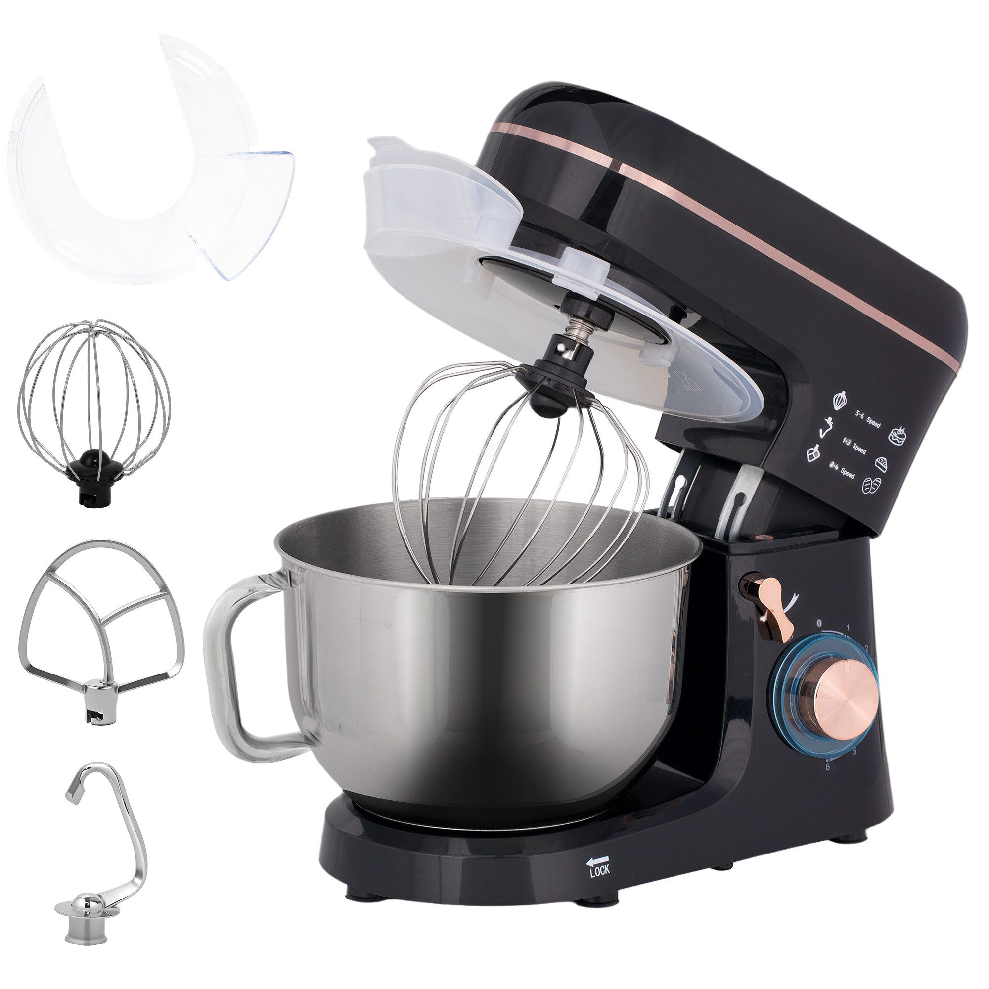 Standmixer 5.5L Standmixer Küchenmaschine Rührgerät 6 Stufen Edelstahlschüssel