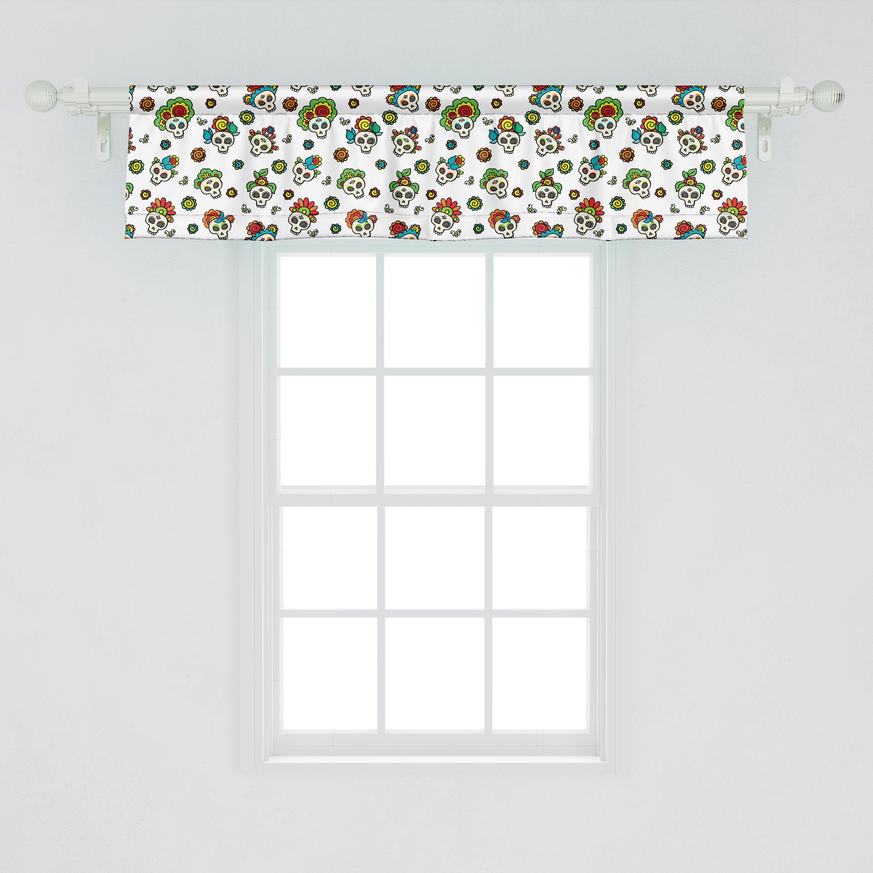 Vorhang Volant Toten Zuckerschädel-Blumen Stangentasche, für mit Schlafzimmer Abakuhaus, Mexikaner Microfaser, Scheibengardine Dekor Küche
