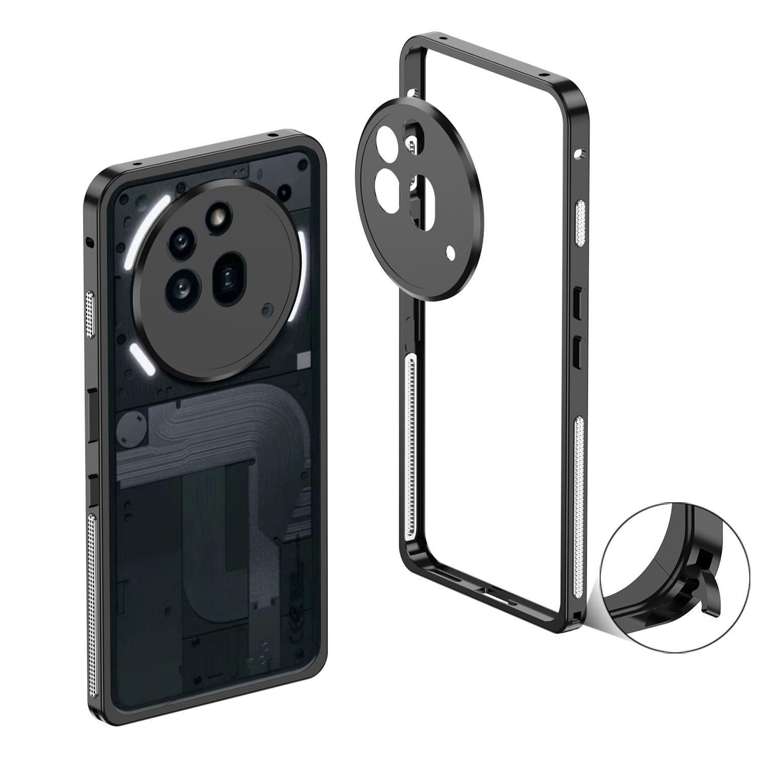 Wigento Handyhülle Für Nothing Phone 3a Pro Metallrahmen Wärmeableitung Hülle Schwarz, Metallrahmen Hülle mit Wärmeleitung und Kamera-Schutzring