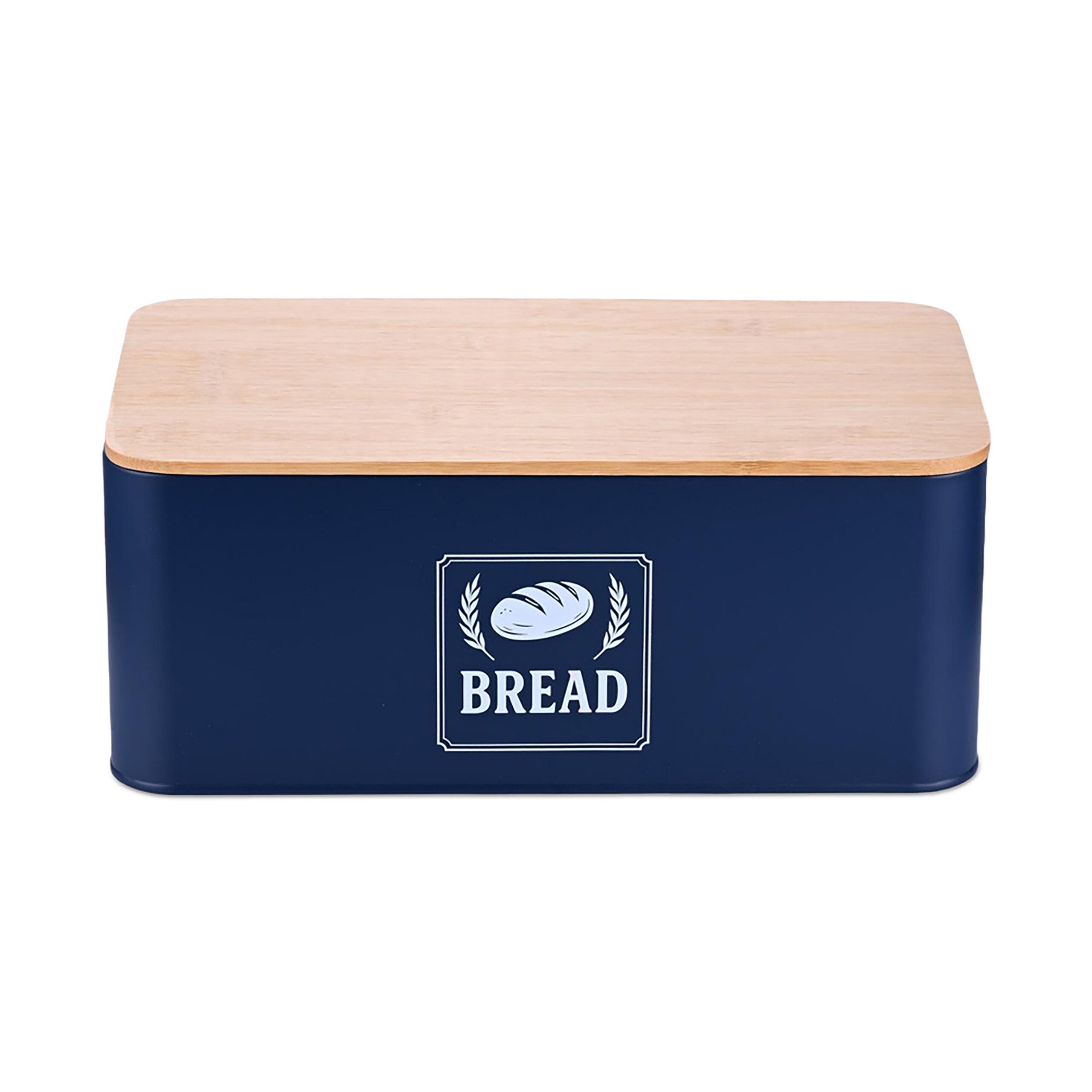 relaxdays Brotkasten mit Bambusdeckel Retro Desig, Eisen, Dunkelblau
