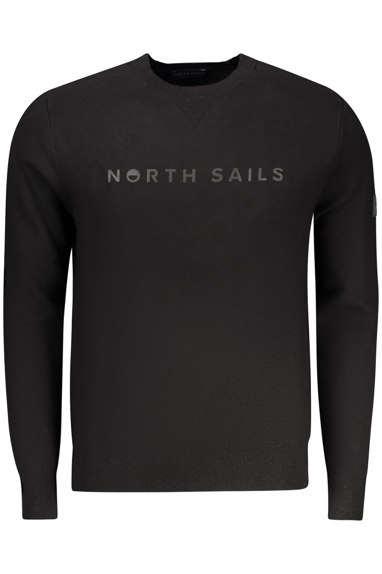 North Sails Strickpullover Herrenpullover Schwarz: Rundhals Langarmshirt mit Print, Logo & Applik
