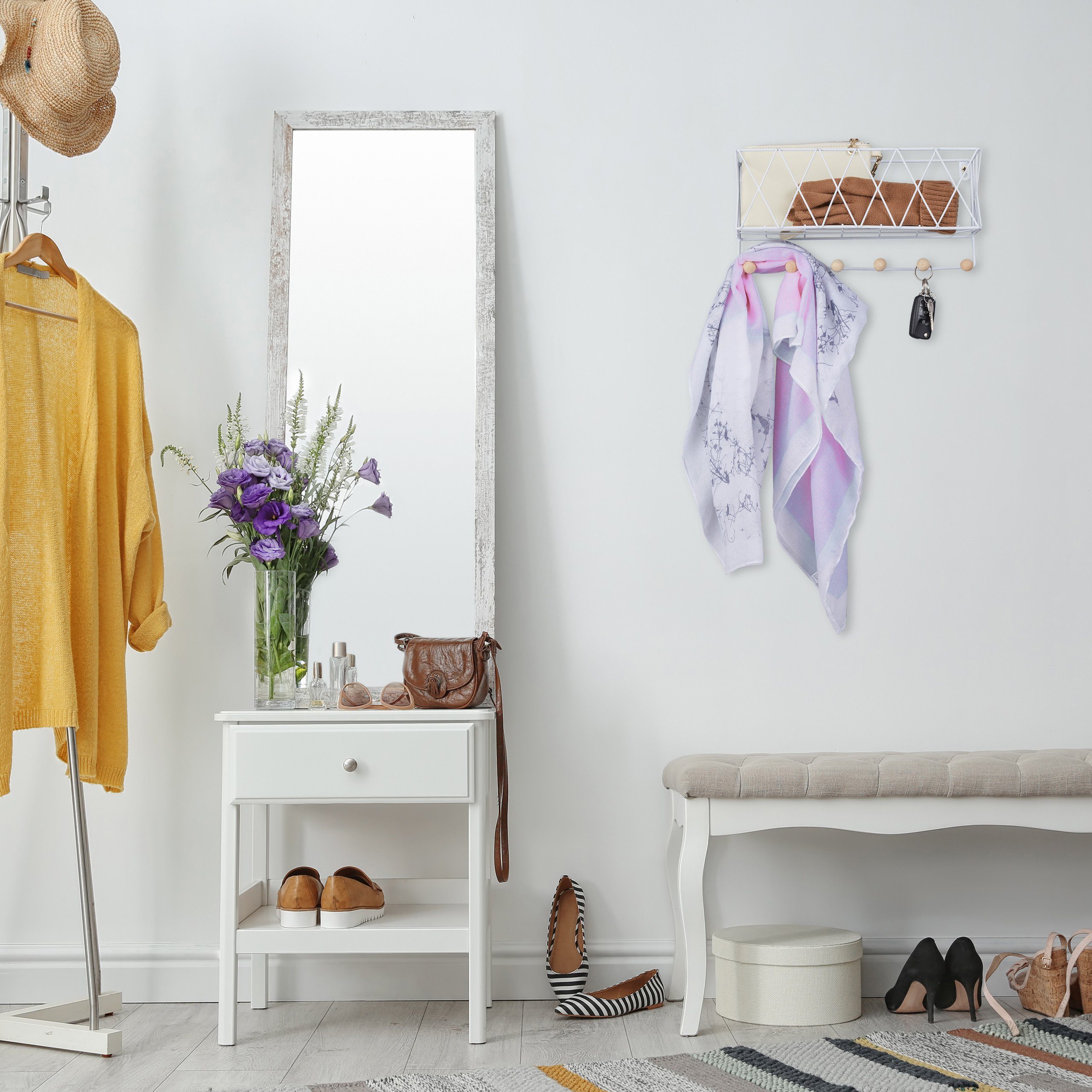 relaxdays Wandregal mit Hakenleiste, Weiß günstig online kaufen
