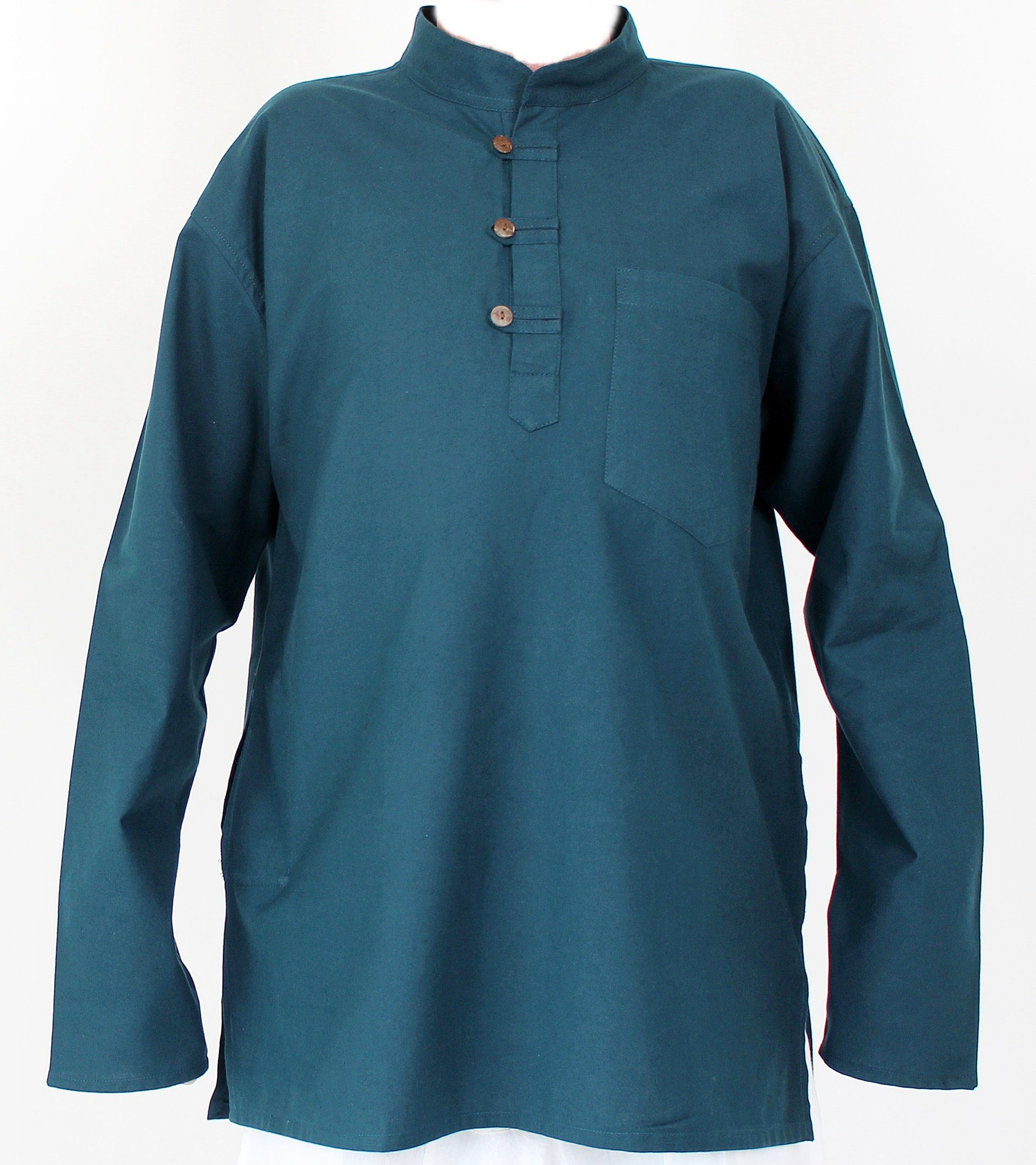 BUDDHA arts&more Langarmhemd Traditionelles Nepalhemd Kurta Fishermanhemd Langarm