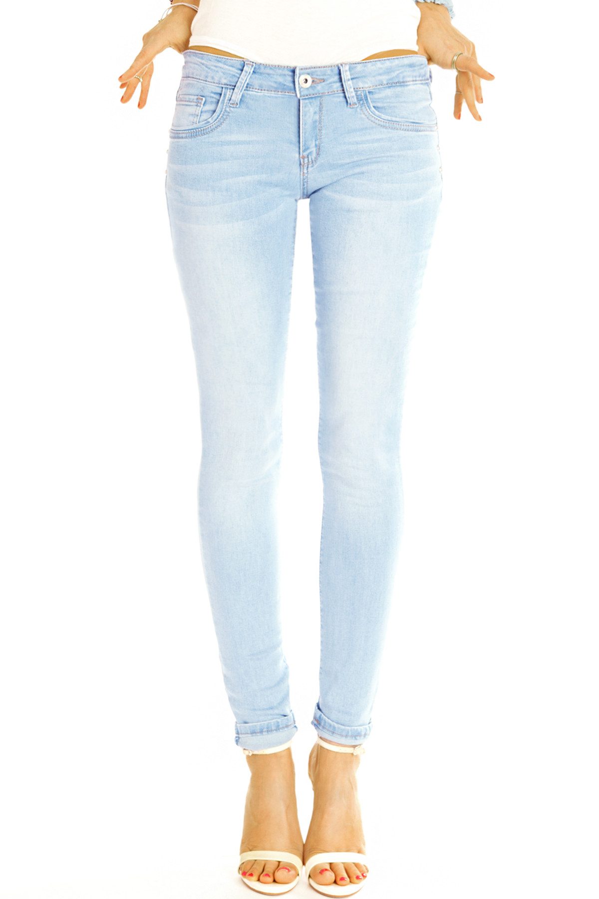 be styled Low-rise-Jeans Skinny Hüftjeans Röhrenjeans hellblaue Stretch Jeans - Damen - j18L-2