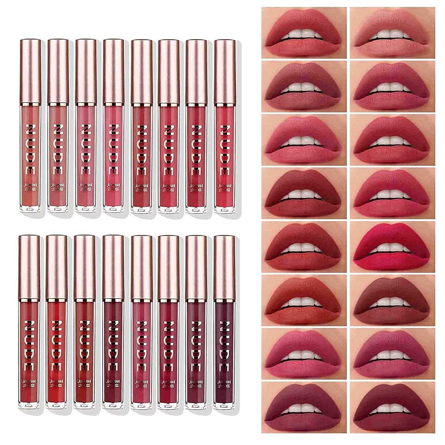 Haiaveng Lippenstift-Set Matte Flüssig-Lippenstift Makeup Set Samtig  Langanhaltend Wasserfest, 16 set