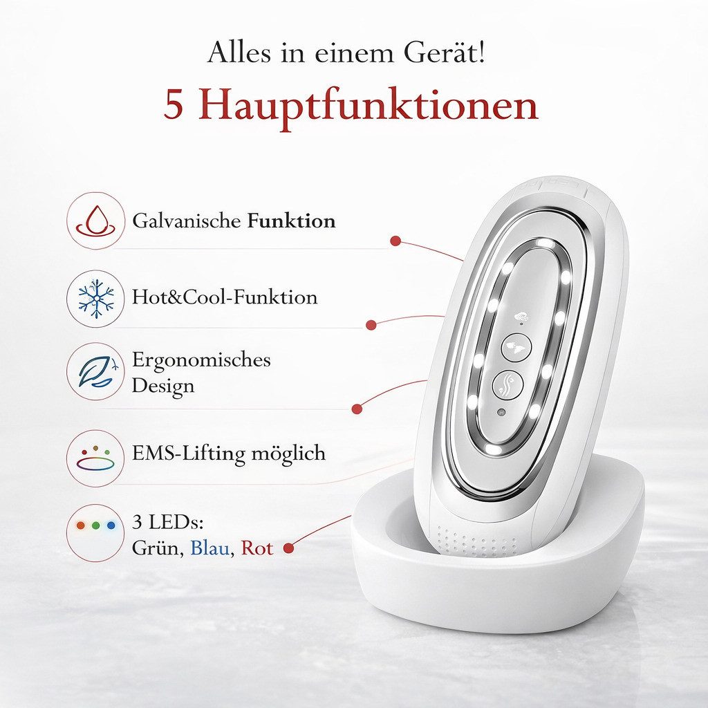 COOL-i ® Mikrodermabrasionsgerät 3-in-1 Hautpflegegerät für kosmetische Gesichtspflege, mit Warm & Kühlfunktion, LED Licht & sanfter Mikrostrom