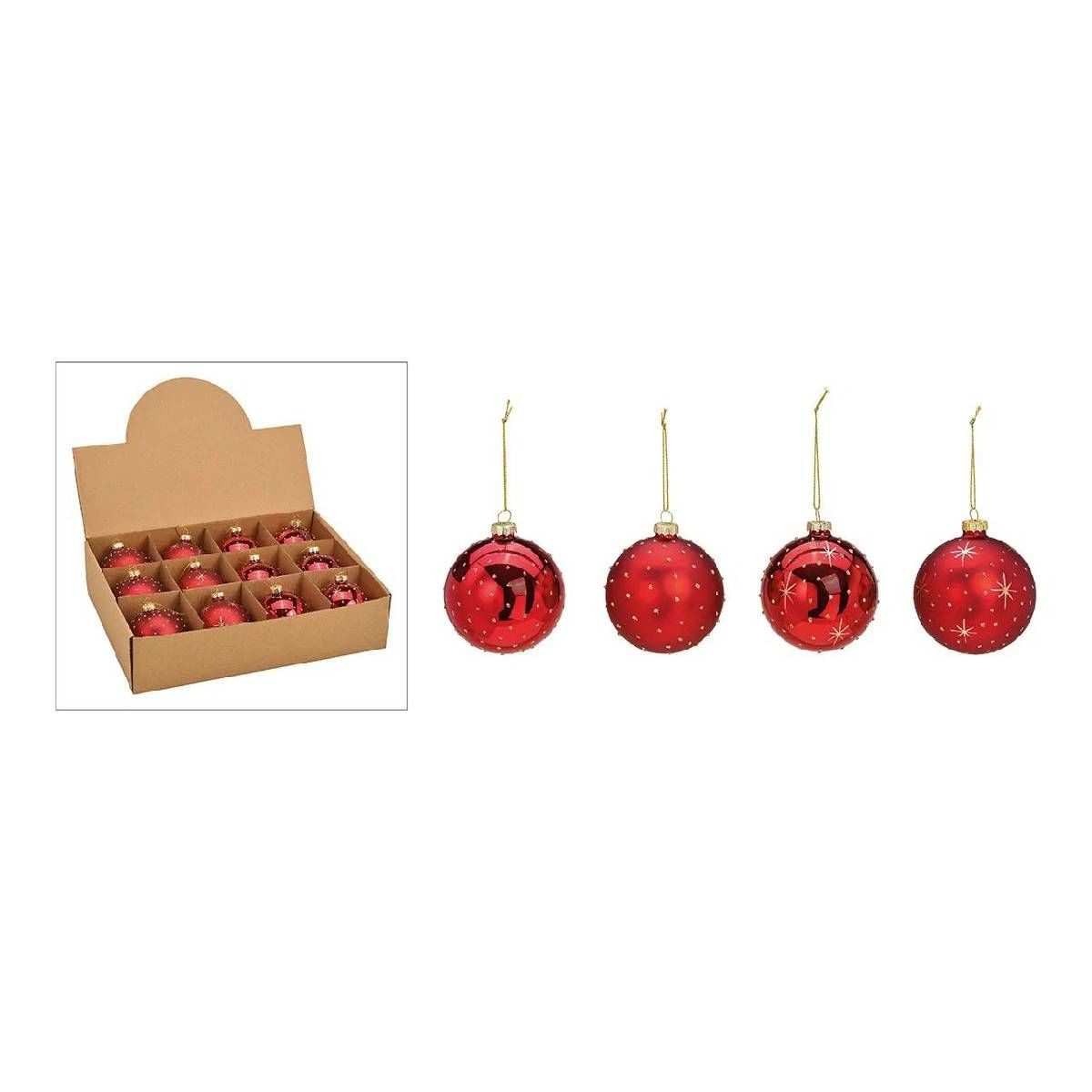 Wurm Christbaumschmuck Weihnachtskugeln Ø 8 cm Rot oder Gold in verschiedenen Designs, aus Glas, mit Dekor