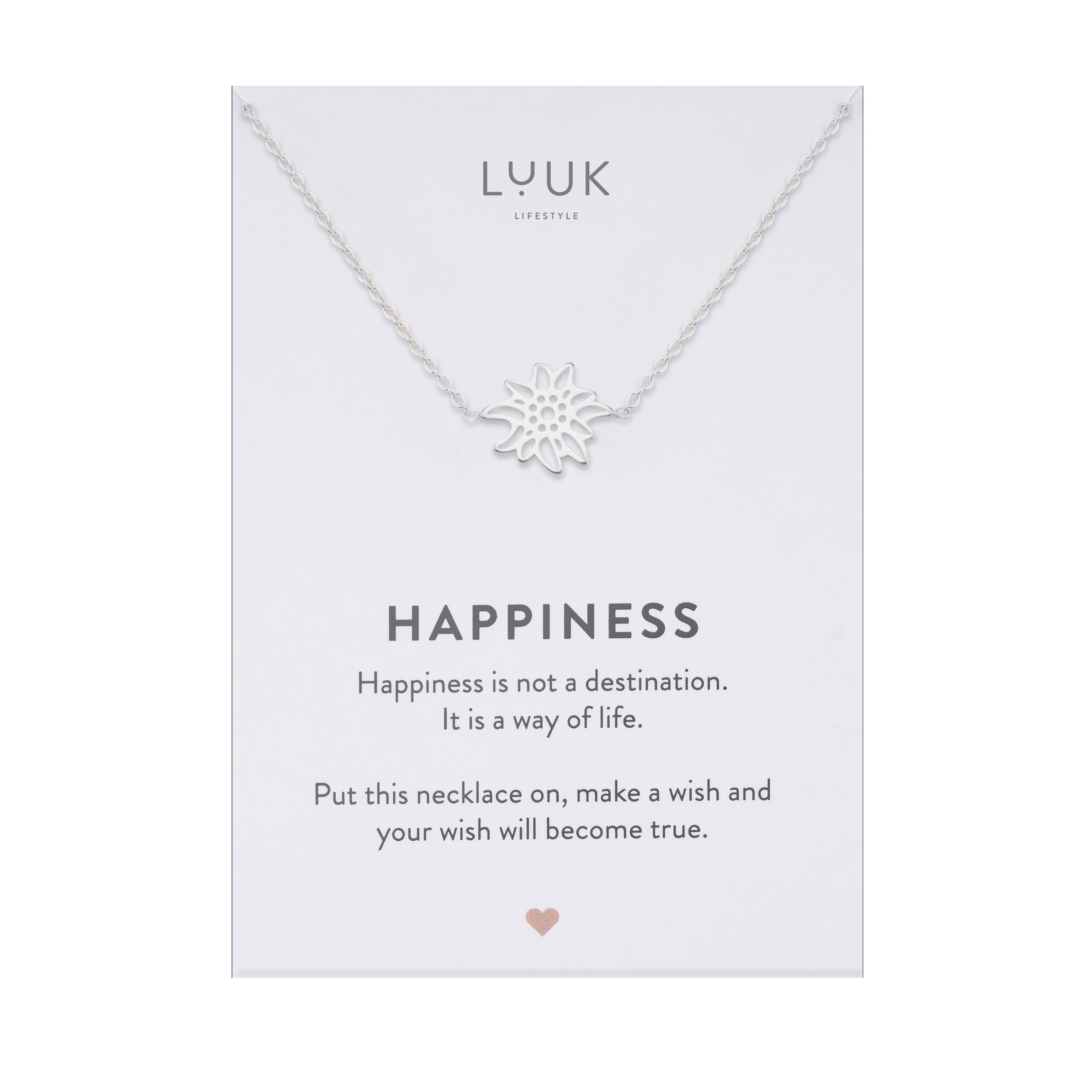 LUUK LIFESTYLE Kette mit Anhänger Edelweiss, mit Happiness Spruchkarte, persönliches Geschenk