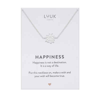 LUUK LIFESTYLE Kette mit Anhänger Edelweiss, mit Happiness Spruchkarte, persönliches Geschenk