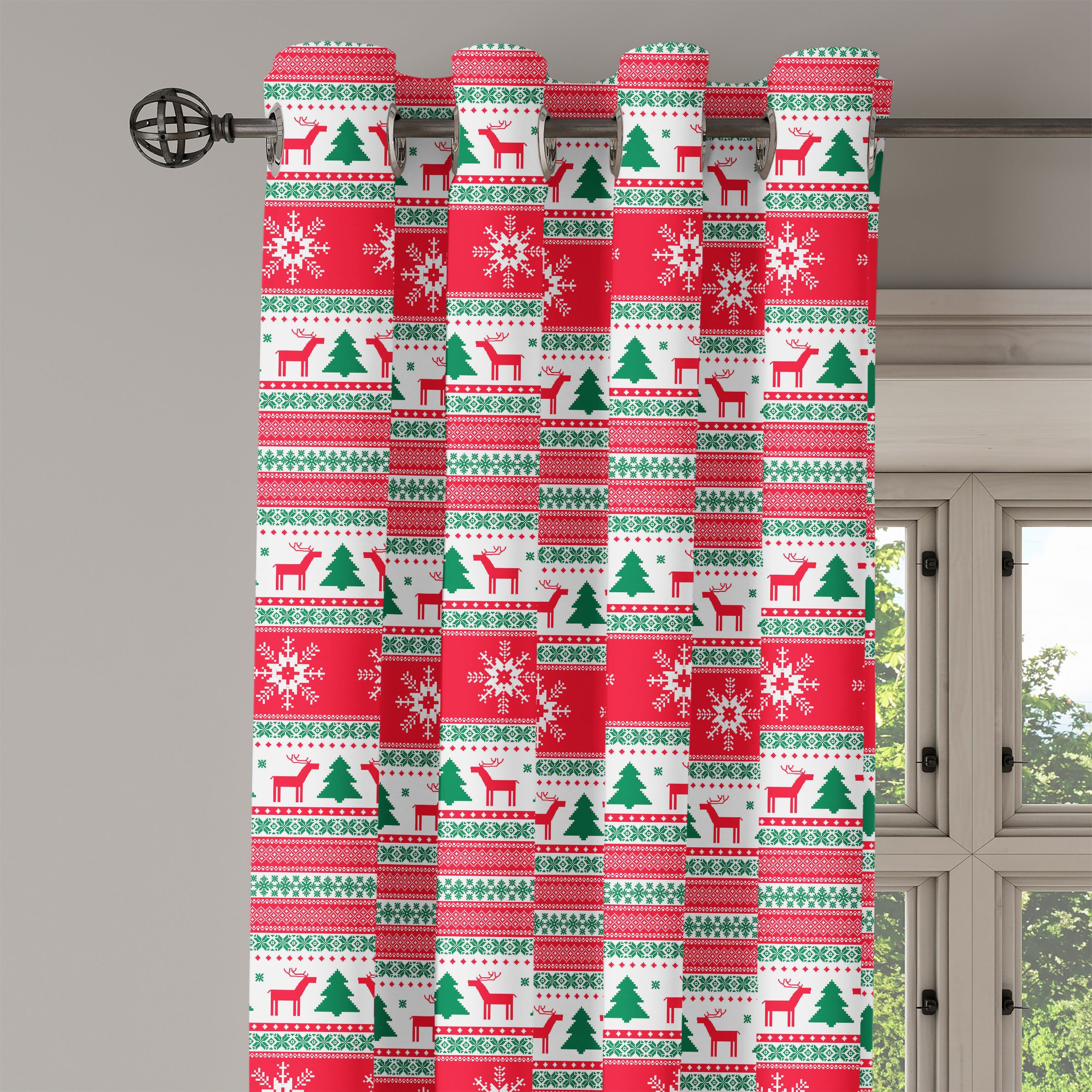 Gardine Dekorative 2-Panel-Fenstervorhänge für Schlafzimmer Abakuhaus, Snowflake Reindeer Weihnachten Wohnzimmer