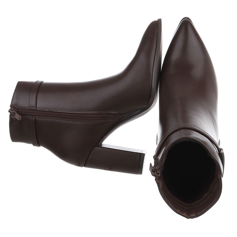 Ital-Design Damen Stiefelette mit Blockabsatz und Riemendetail High-Heel-Stiefelette (92269269) Blockabsatz Stiefeletten in Braun