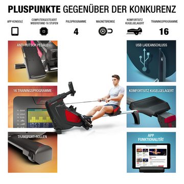 Sportstech Rudergerät RSX500, 16 Programme mit Magnetwiderstand, Leiser Home Trainer klappbar