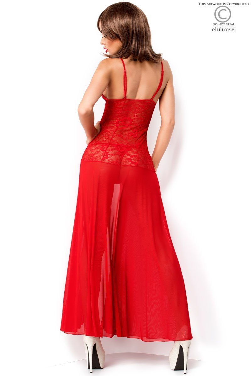 Chilirose Netzkleid Babydoll lang rot (2-tlg)