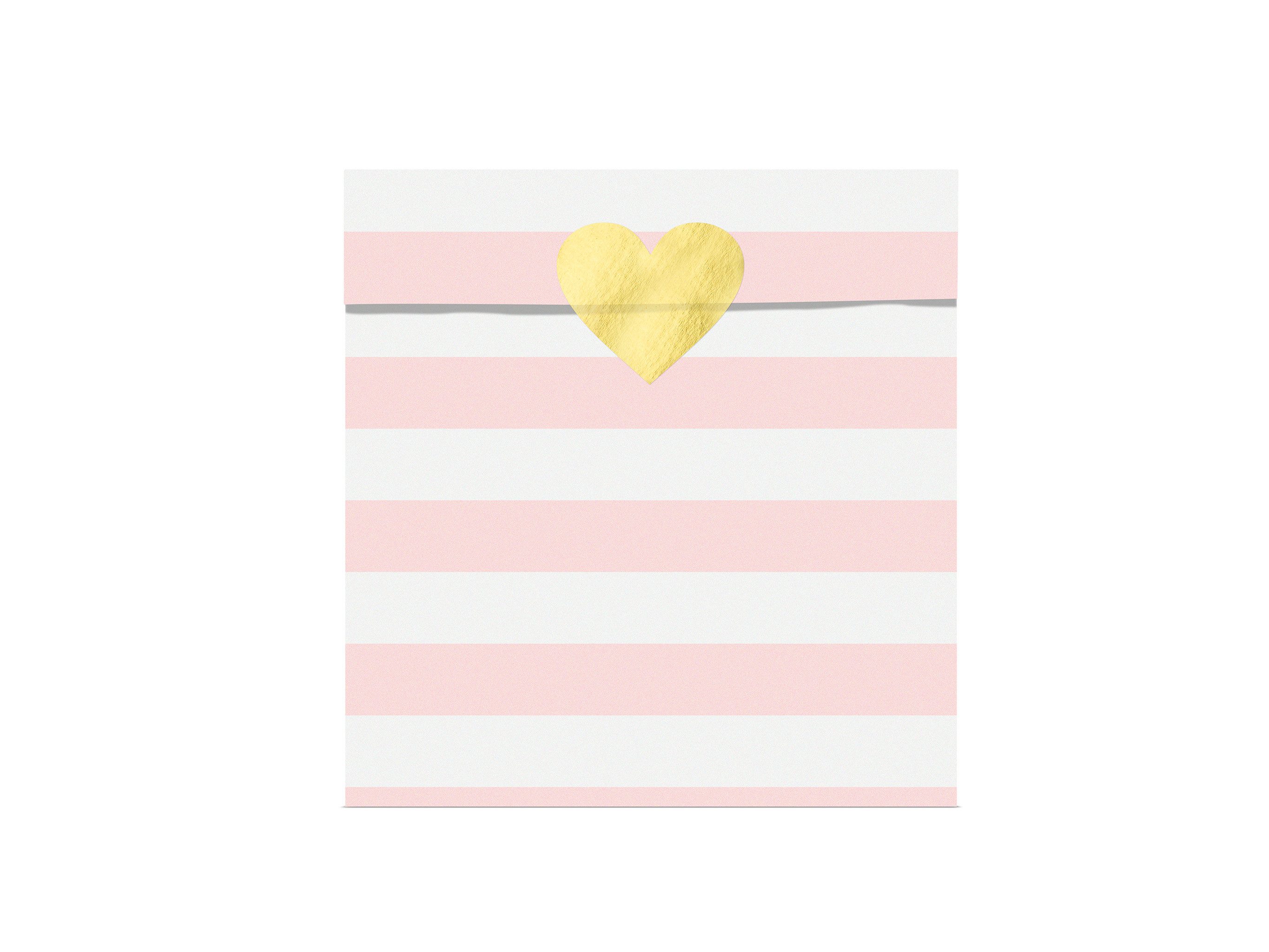 partydeco Geschenkpapier, Papiertüten gestreift mit Aufklebern 13x14cm 6er Set Weiß / Rosa