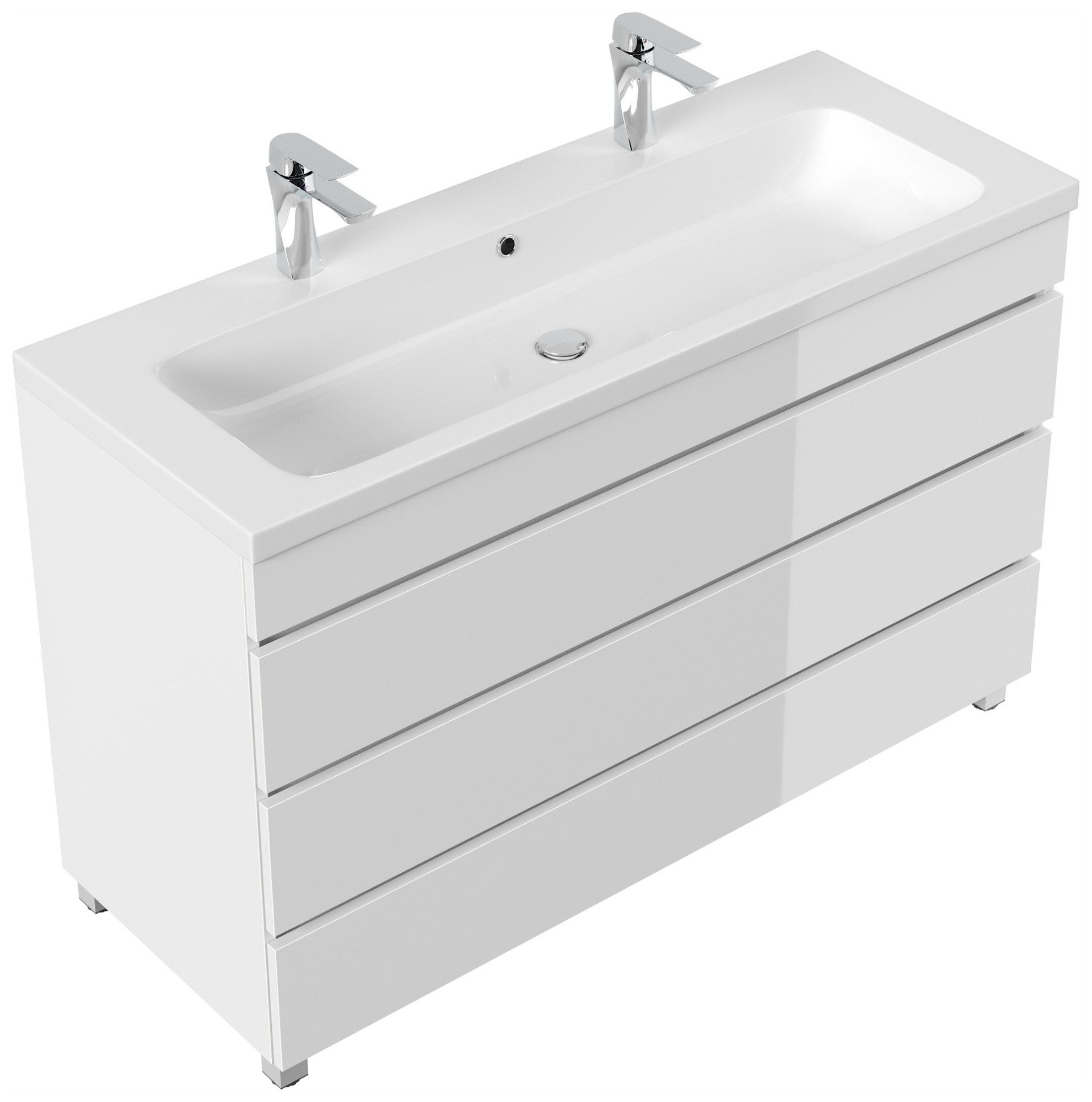 Magnolia Home Doppelwaschtisch Stand Doppel Badmöbel Via 120 weiss hochglanz mit 3 grifflosen Schubla