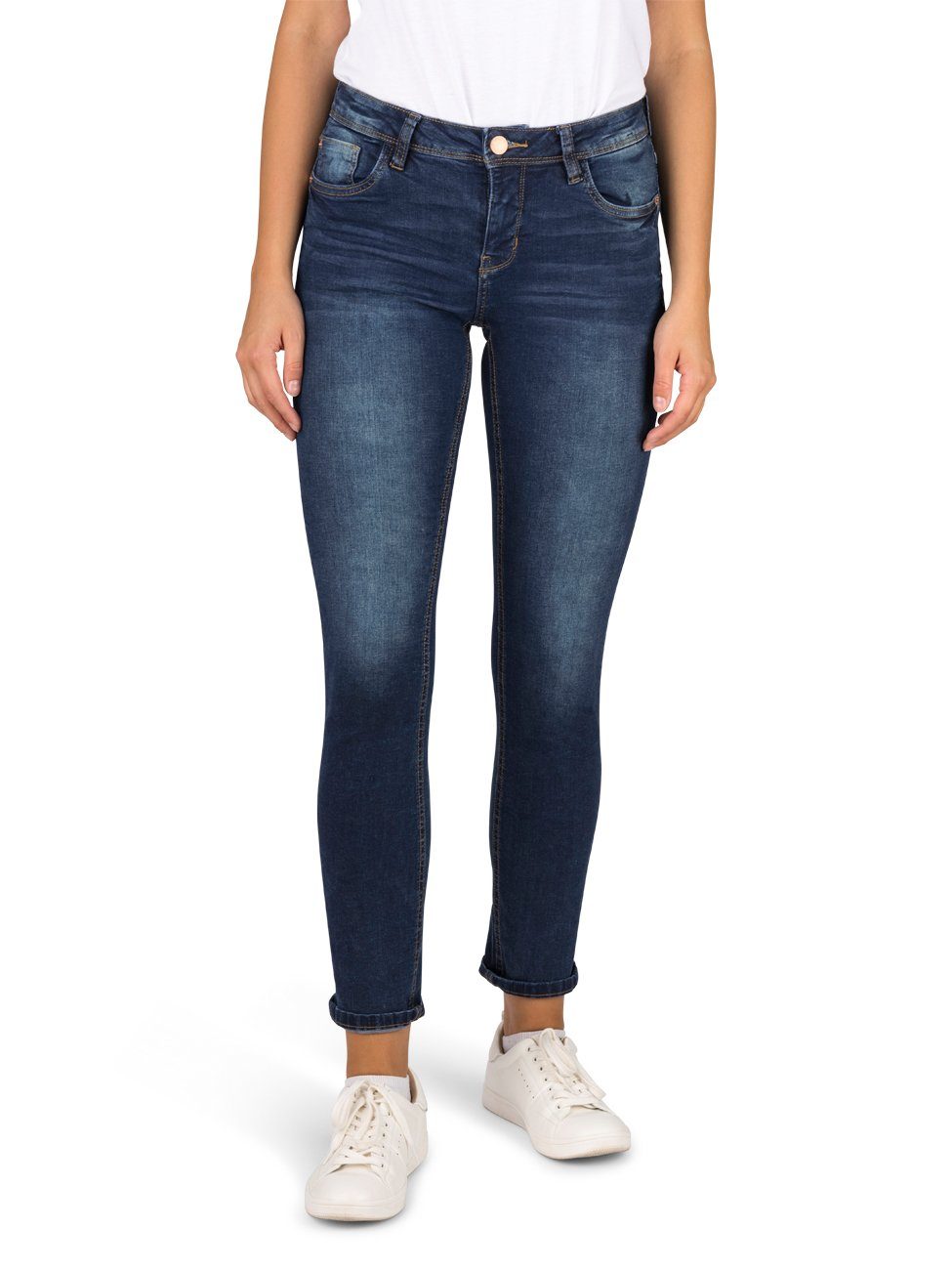 DENIMFY Slim-fit-Jeans Damen Jeanshose DFElla Slim Fit Denim Hose mit Stretch DARK BLUE DENIM (D271)