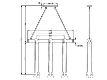 meineWunschleuchte LED Pendelleuchte, Dimmfunktion, LED wechselbar, Warmweiß, ausgefallene Bambus Holz-balken Seil-lampe mehrflammig, Breite 100cm