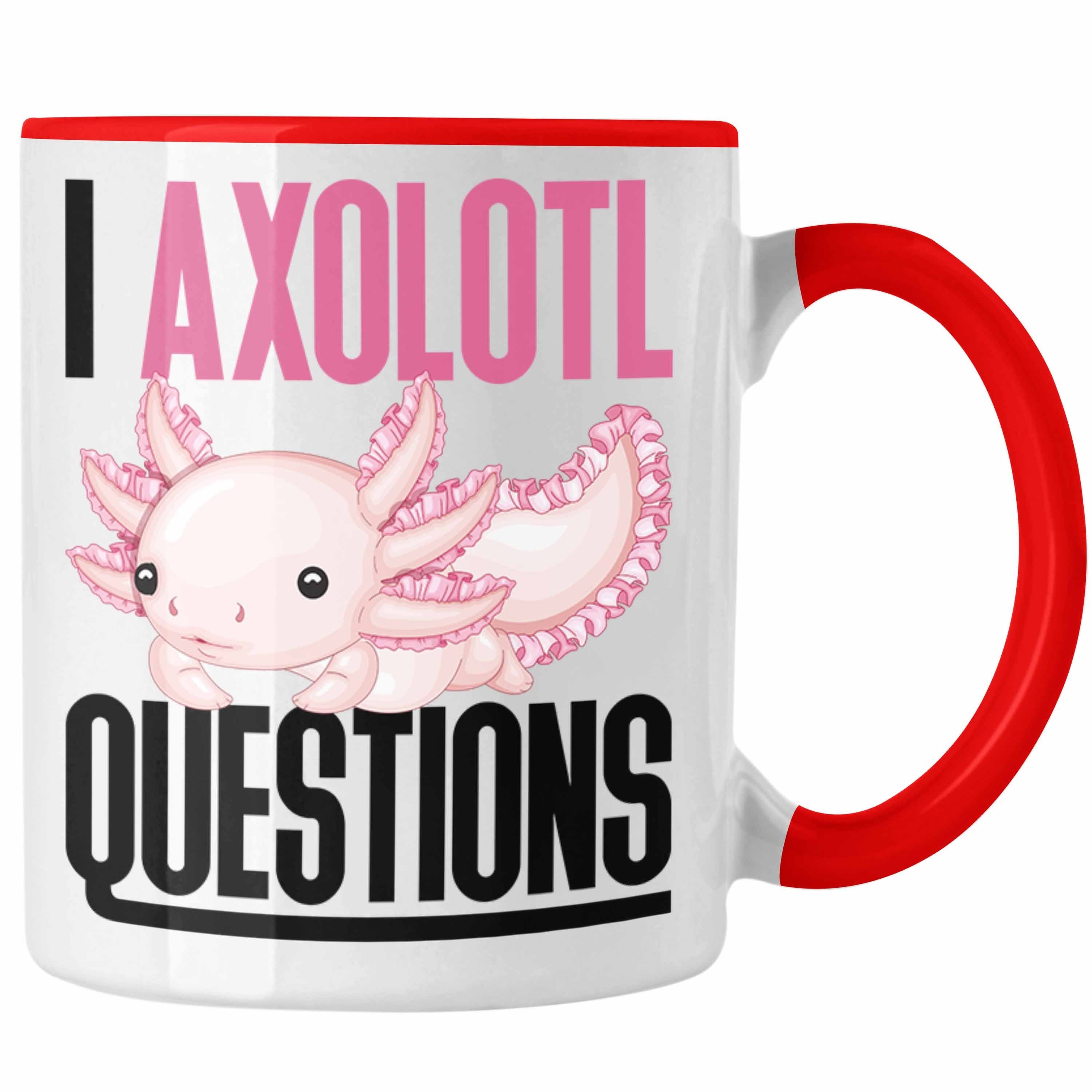 Trendation Tasse Axolotl Tasse Geschenk Schwanzlurch Gamer I Axolotl Questions Geschenk Rot