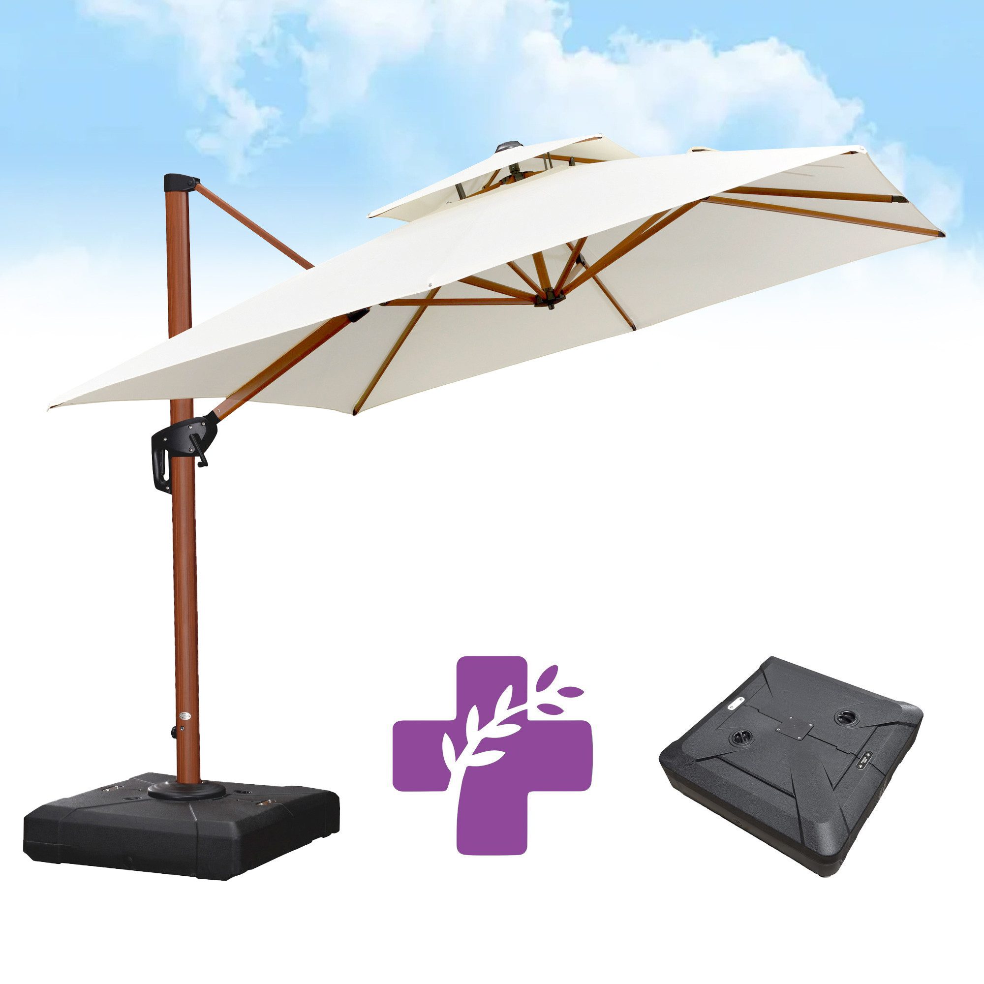 PURPLE LEAF Sonnenschirm Außenbereich Holzoptik Ampelschirm, Gartenschirm mit Schirmständer, LxB: 270,00x270,00 cm, 360°Rotation, Sonnenschutz UV50+, für Garten, Terrasse, Pool