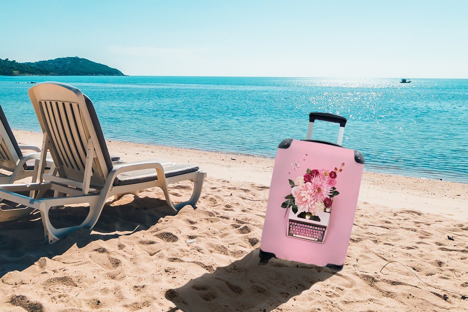 Ferien, Vogelperspektive Handgepäckkoffer Reisetasche Trolley, MuchoWow Reisekoffer Schreibmaschine, Rollen, für rosa 4 Handgepäck rollen, mit einer