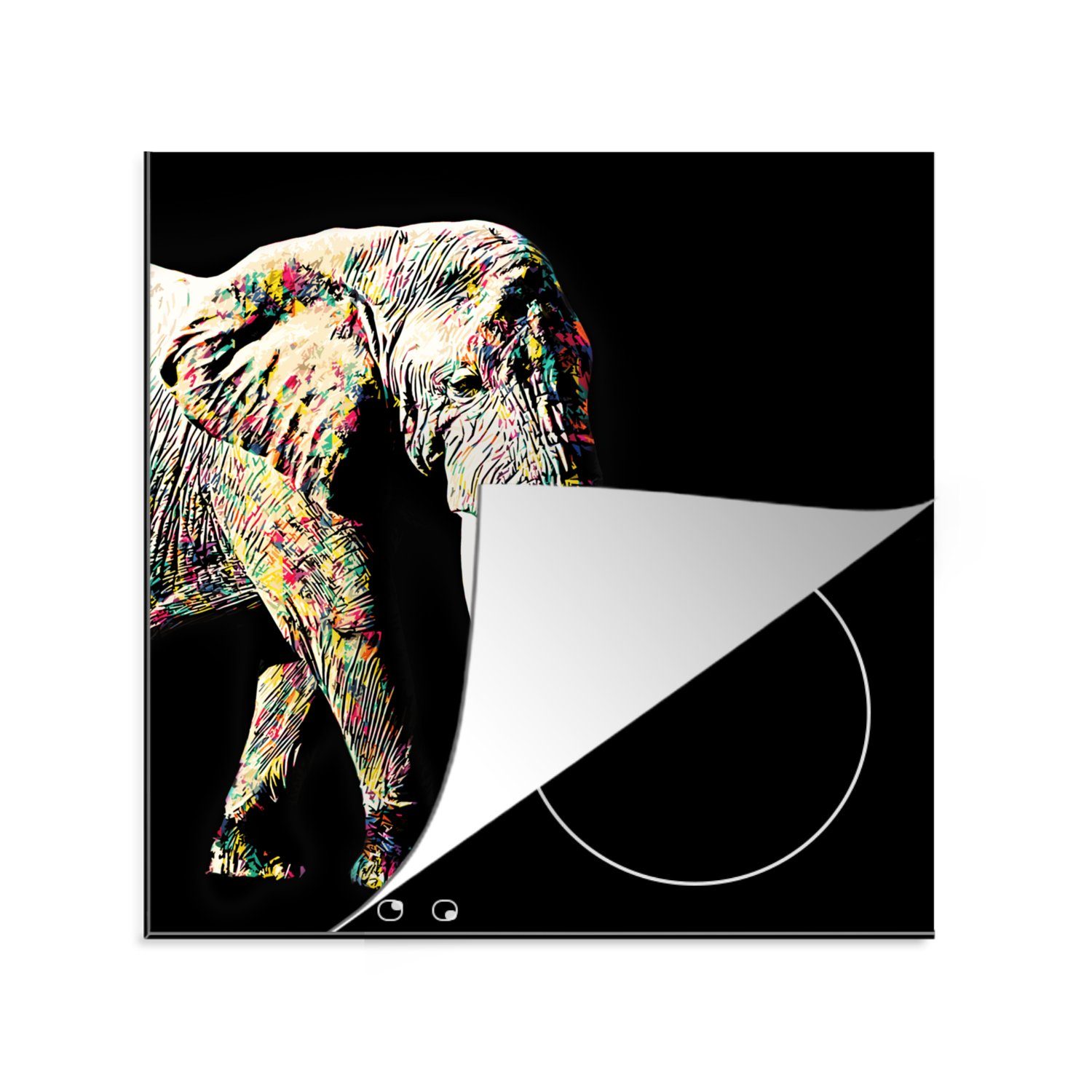 MuchoWow Herdblende-/Abdeckplatte Elefant - Tiere - Farben, Vinyl, (1 tlg), 78x78 cm, Ceranfeldabdeckung, Arbeitsplatte für küche