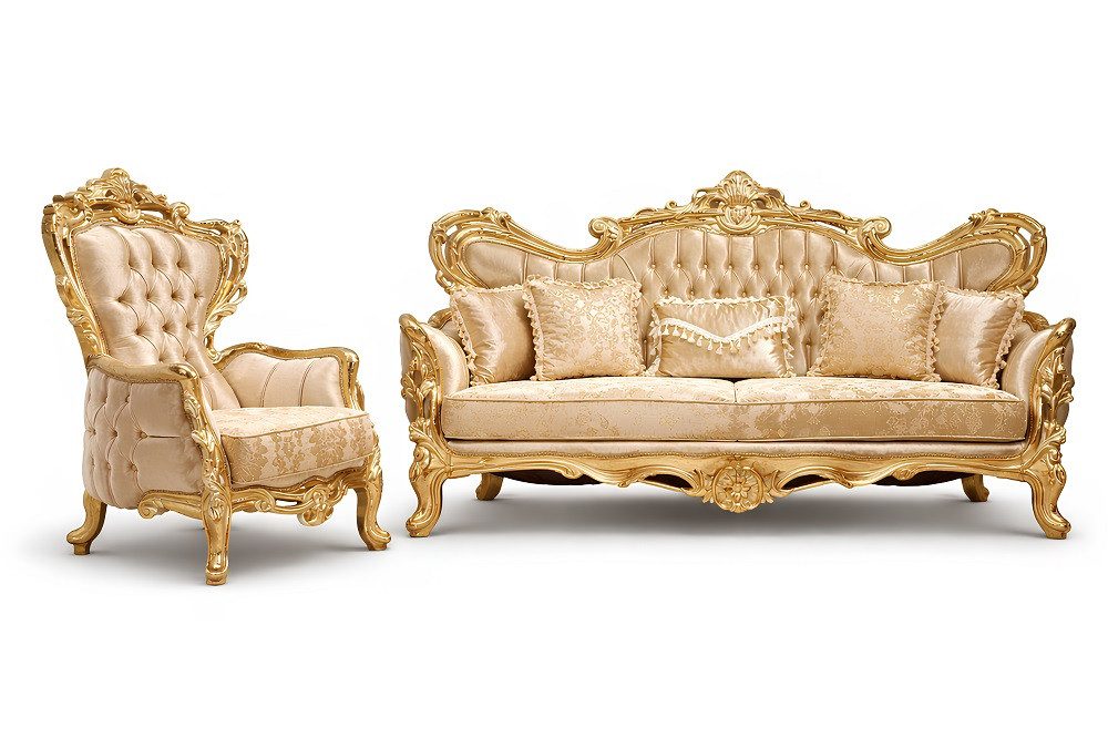 JVmoebel Polstergarnitur Sofagarnitur Klassische Luxus Sofas Sessel Wohnzimmer set SOFORT, (Sofa 3 Sitzer/Sessel), Made in Europa