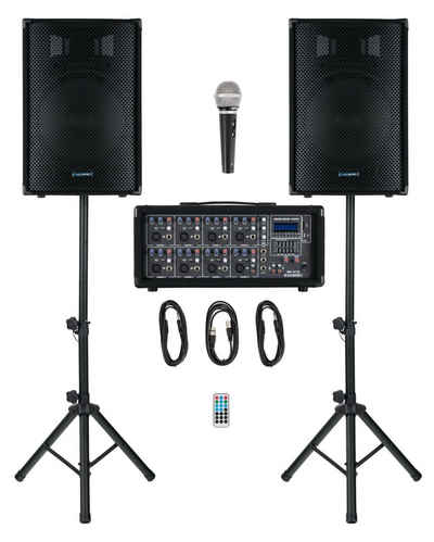 McGrey BP-215 Bandpack PA-Anlage Lautsprechersystem (Bluetooth, 150 W, inkl. 4-Kanal Powermixer - USB/SD-Slot - Mikrofon, Kabel & Stative)