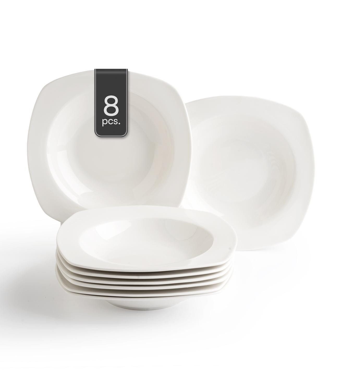 Home4You Suppenteller, Ø 24 cm, Weiß, Bone China, eckig, (8 St)