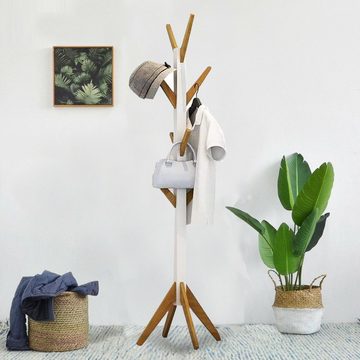 style home Garderobenständer Kleiderständer Holz Garderobe acht Haken, (aus Bambus & Holz, Weiß), für Flur Diele Schlafzimmer Wartezimmer, Höhe: 178 cm