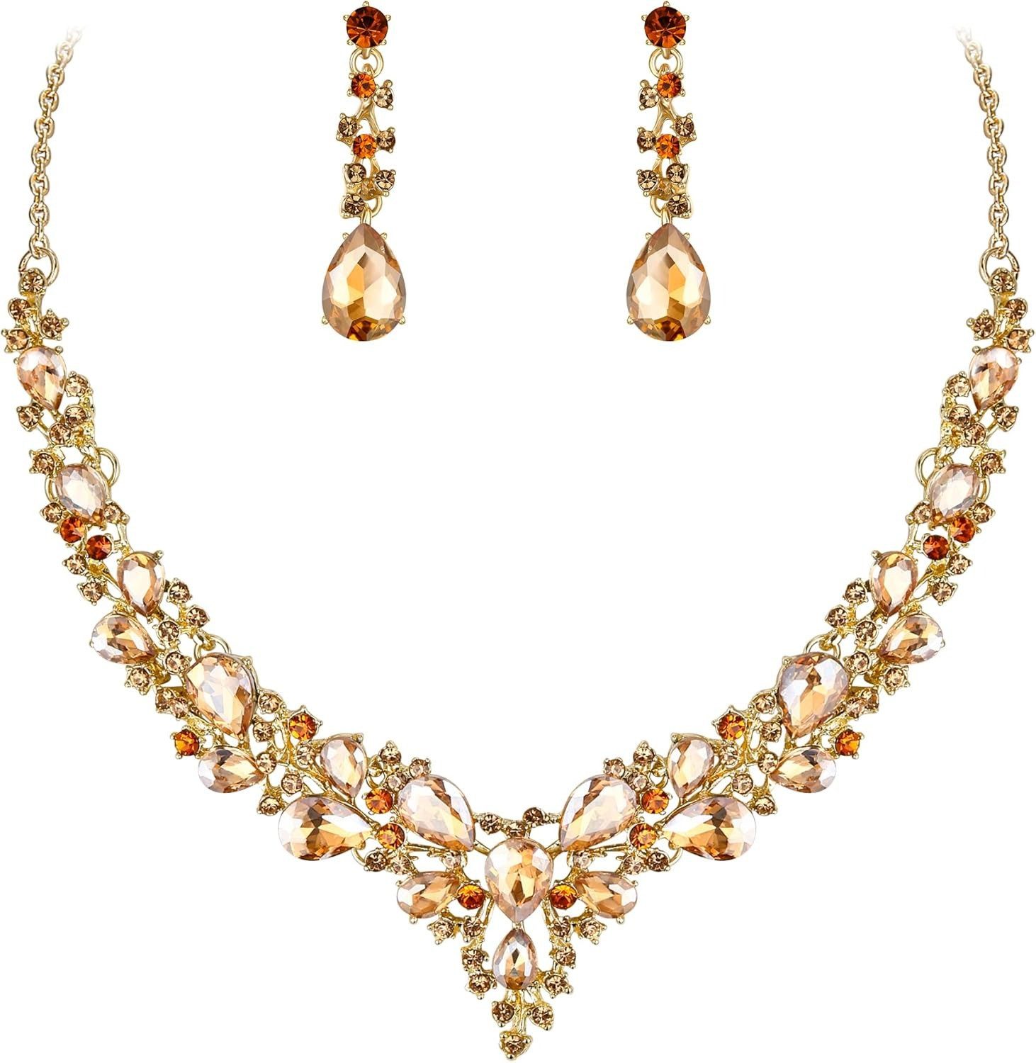 Coonoor Schmuckset Damen Hochzeits-Schmuckset, Halsketten- und Ohrring-Set, Hochzeits-Juwelen-Set, geeignet für Hochzeiten und Verlobungen