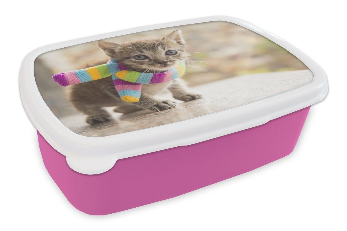 Kätzchen Kunststoff MuchoWow Erwachsene, - Kunststoff, Kinder, - (2-tlg), - Mädchen - Farben - Brotbox Brotdose für Mädchen, Snackbox, Kinder Kinder - Lunchbox Halstuch rosa Kind,