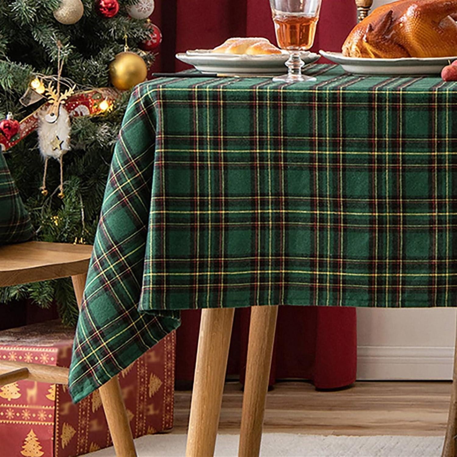LuxusKollektion Tischdecke Tischdecke Weihnachten Kariert Grün 140x100cm (1-tlg)