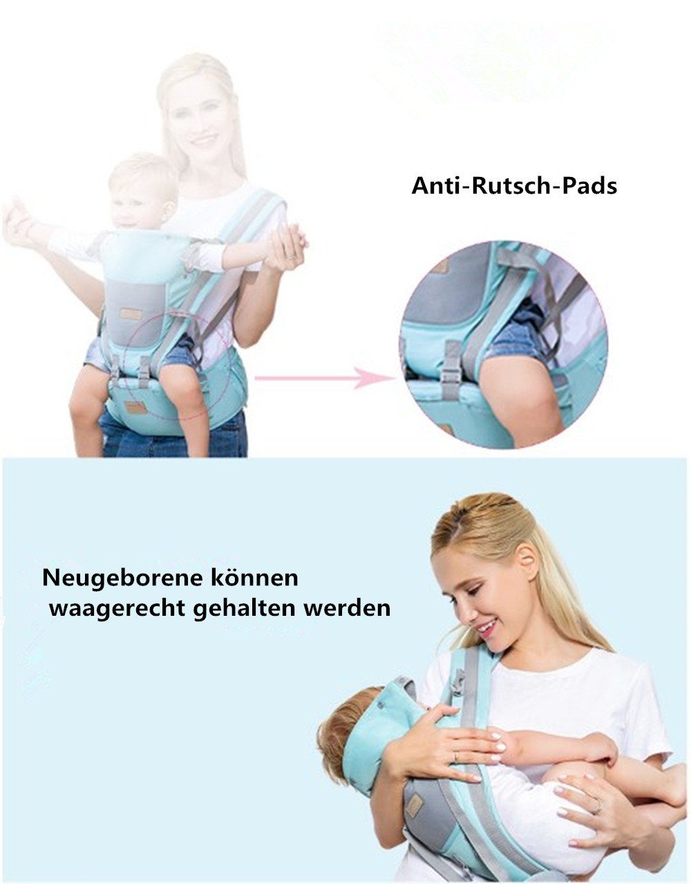 Babytrage,3-in-1 XDeer Baby Babys Tragepositionen, & Hüftsitz Trage PK 6 Bauchtrage mit Kleinkinder Baby,Ergonomische Bauchtrage