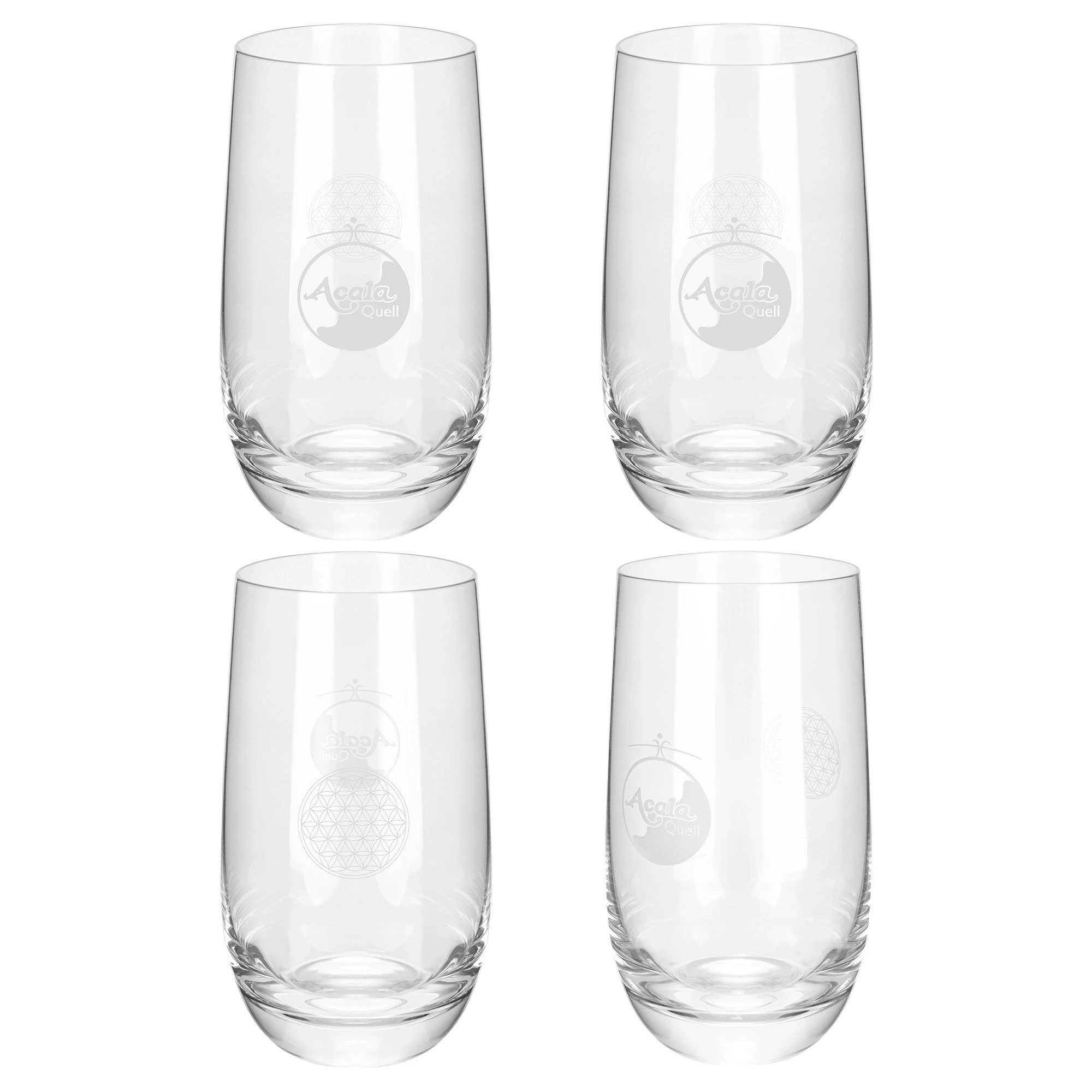 AcalaQuell Glas Valentin 350 ml Trinkglas mit Gravur Blume des Lebens, 4-tlg., 350ml - Wasserglas einzeln & im Set