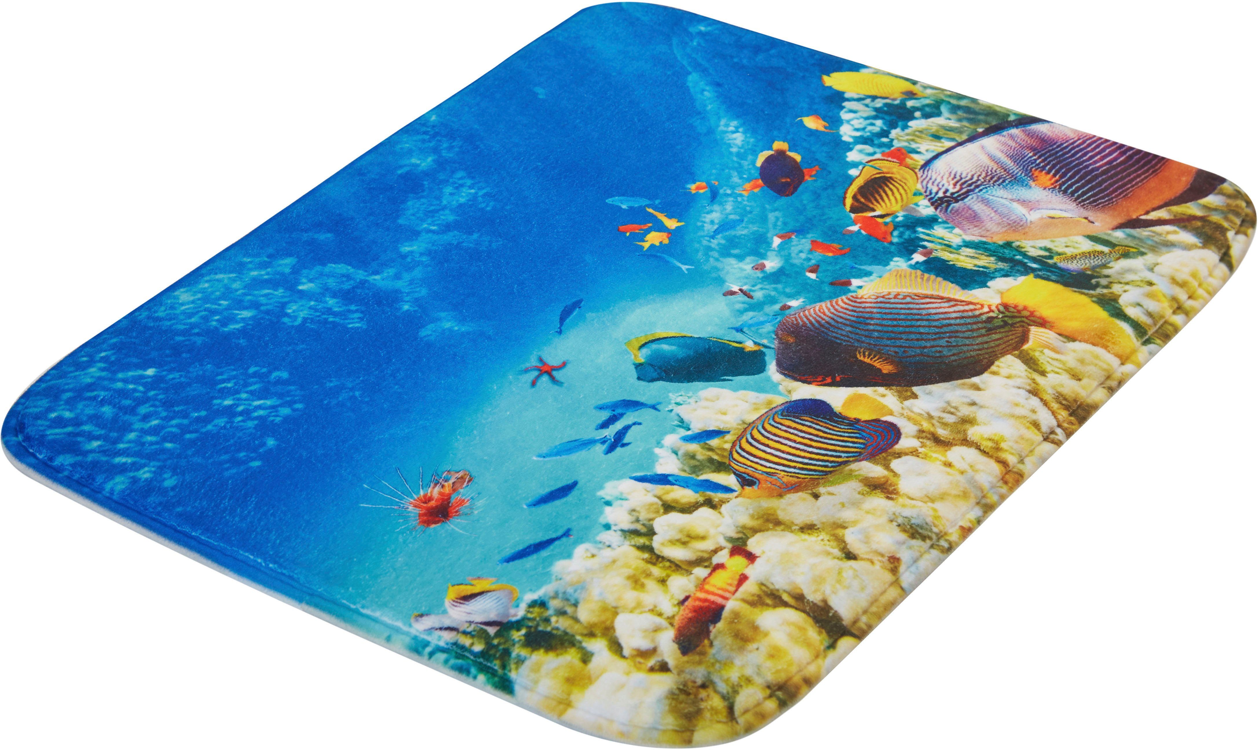 Badematte »Malediven« MEUSCH, Höhe 10 mm, rutschhemmend beschichtet,  fußbodenheizungsgeeignet, Polyester, rechteckig, Badteppich, bedruckte  Oberfläche, Motiv Unterwasserwelt mit Fischen