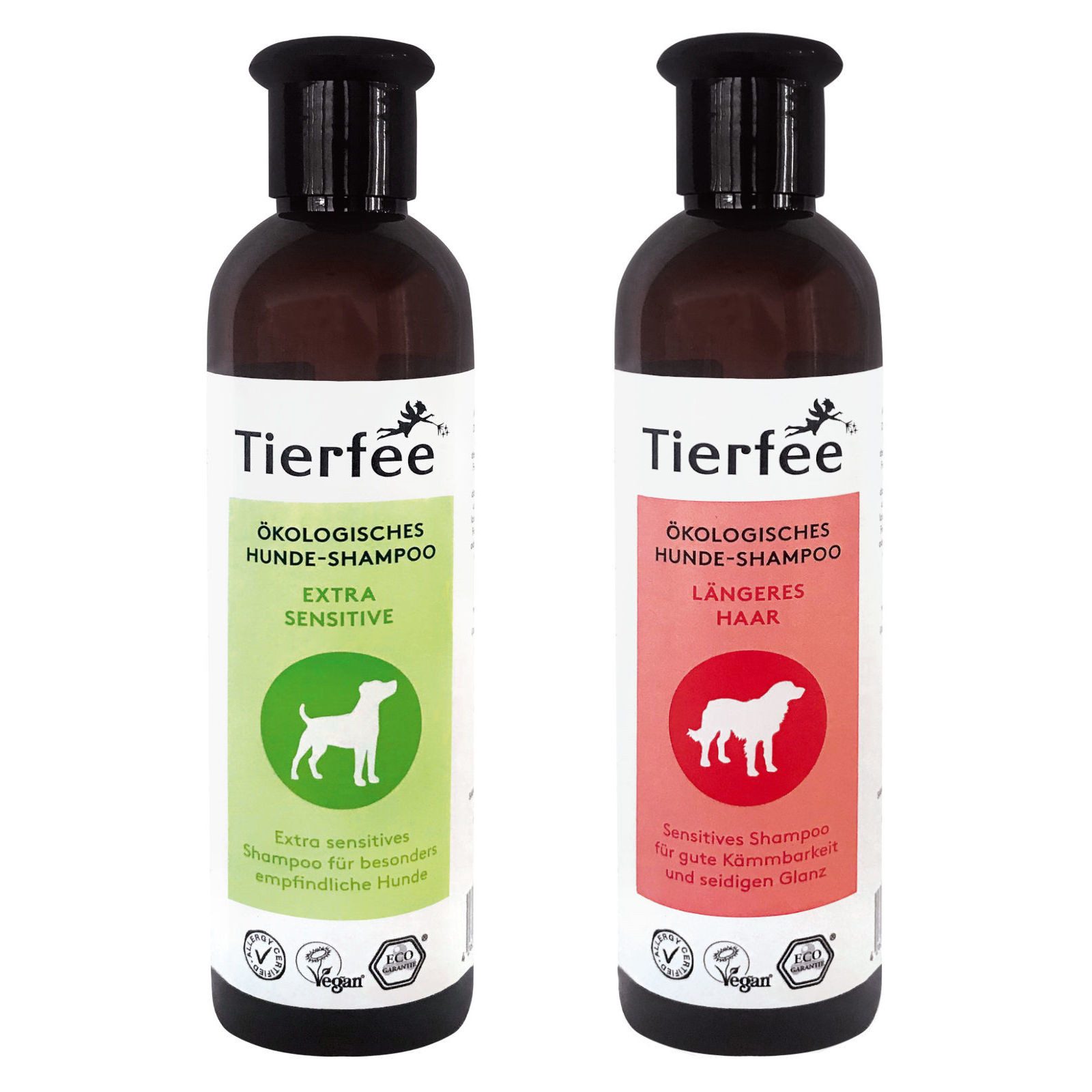 Tierfee Tiershampoo Hunde-Shampoo Sparpaket - Extra Senitiv + Längeres Haar - 2x 250 ml, 500 ml, ökologisch, vegan
