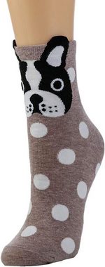 Alster Herz Freizeitsocken 4 oder 8 Paar Socken mit Hundemotiven, lustig, Tierliebe, Mode, A0414 (4-Paar) sehr weich, dehnbar