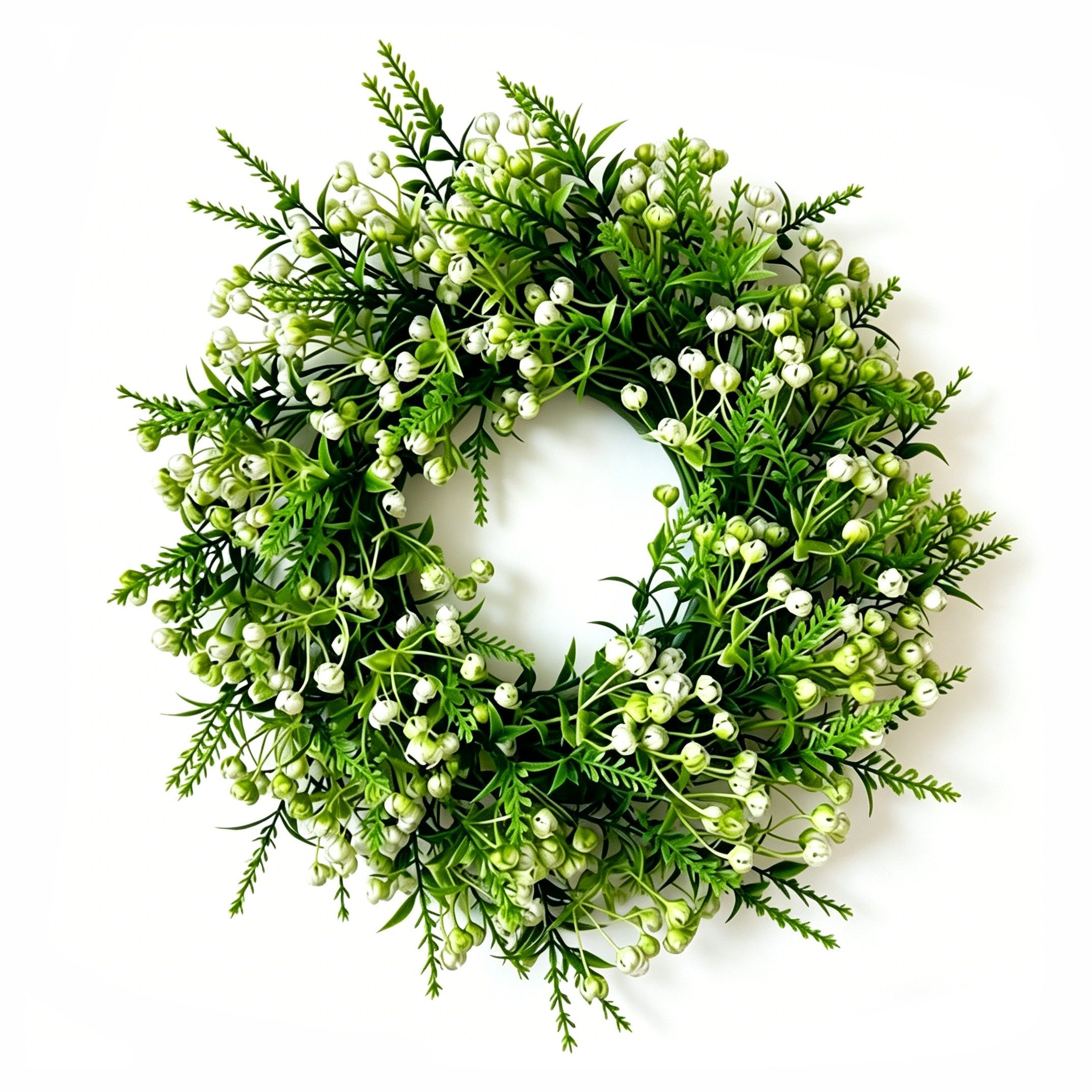 Agger Dekokranz 35 cm Frühlingskranz mit Schleierkraut, dekorativer künstlicher Blumenkranz, Frühlings-Türkranz