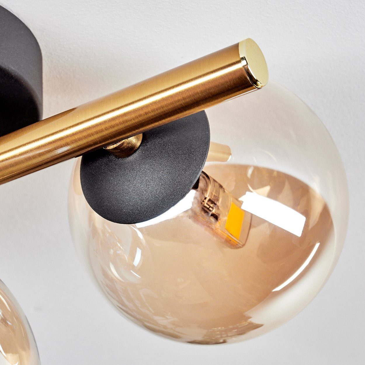 hofstein Deckenleuchte Deckenlampe aus Metall/Glas in Schwarz/Goldfarben/Bernsteinfarben, ohne Leuchtmittel, Leuchte im Retro-Design aus Glas, 3 x G9 LED, ohne Leuchtmittel