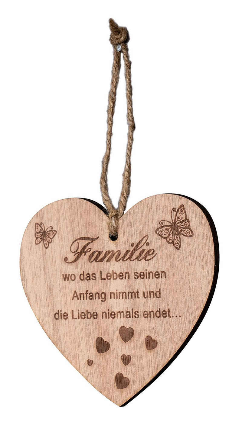 Levandeo® Dekohänger, Herz 9x10cm Birkenholz Sprüche Familie Liebe Deko Holz Anhänger
