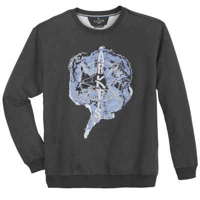 Kitaro Kapuzensweatshirt Große Größen Herren Sweatshirt Flockprint grau melange Kitaro