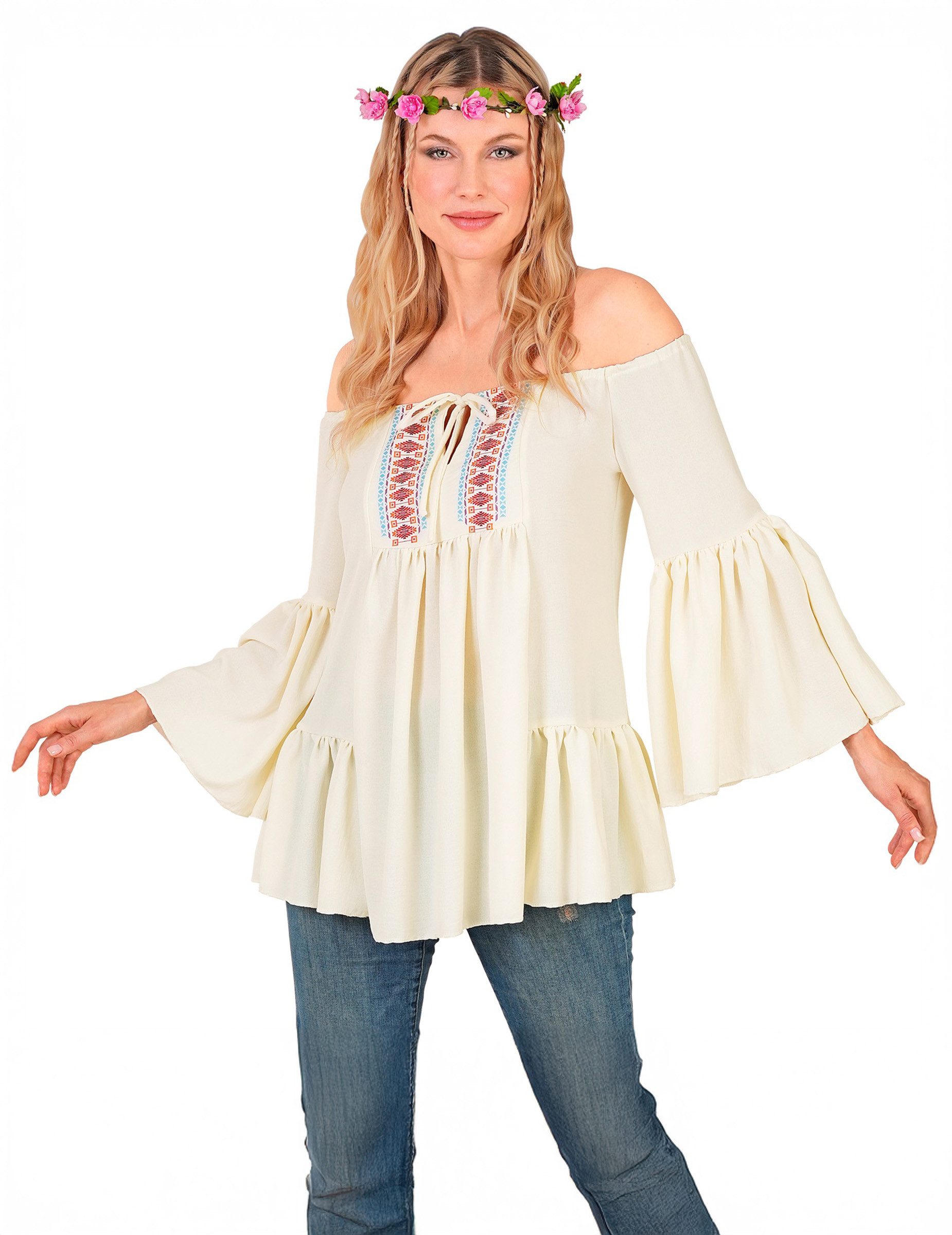 Widmann S.r.l. Kostüm Hippie Damenshirt Bluse 60er Jahre Ethno Stil
