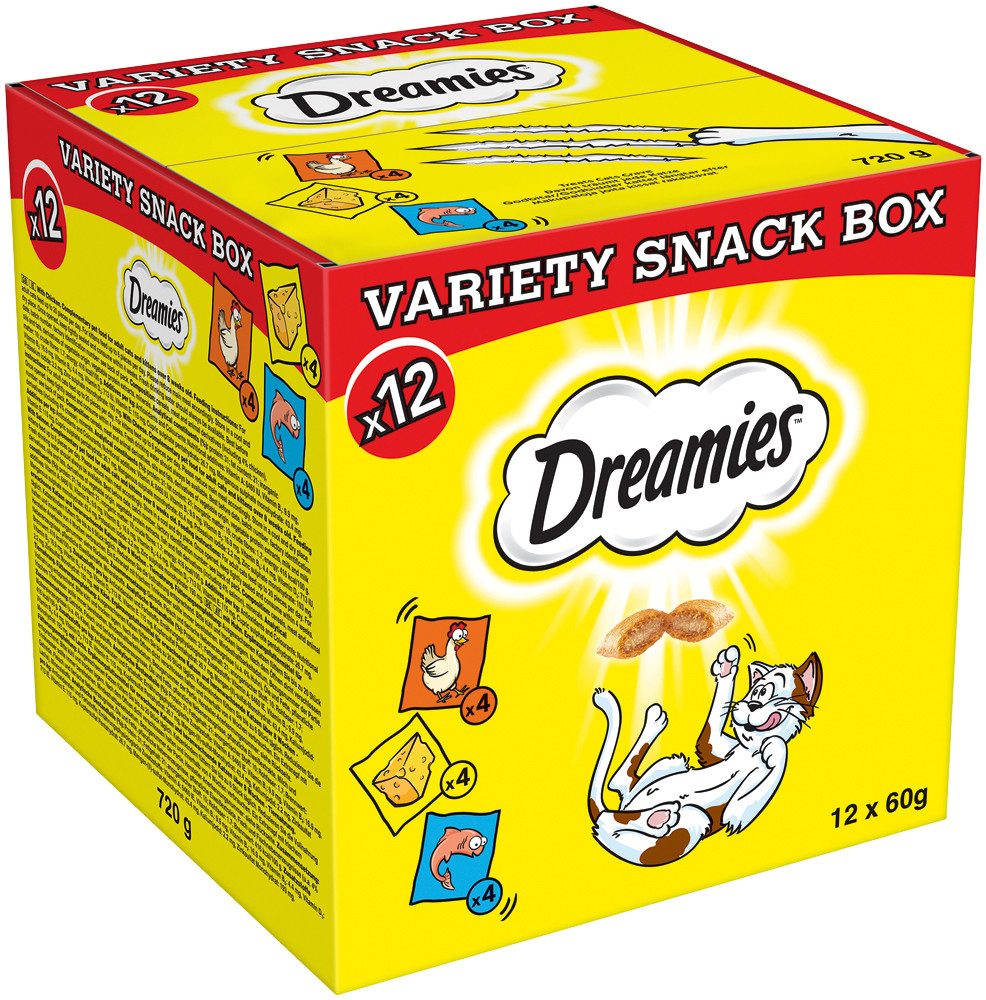 Dreamies DREAMIES™ Snacks Multipack Huhn, Käse, Lachs 12 x 60g, Snack für: Katze