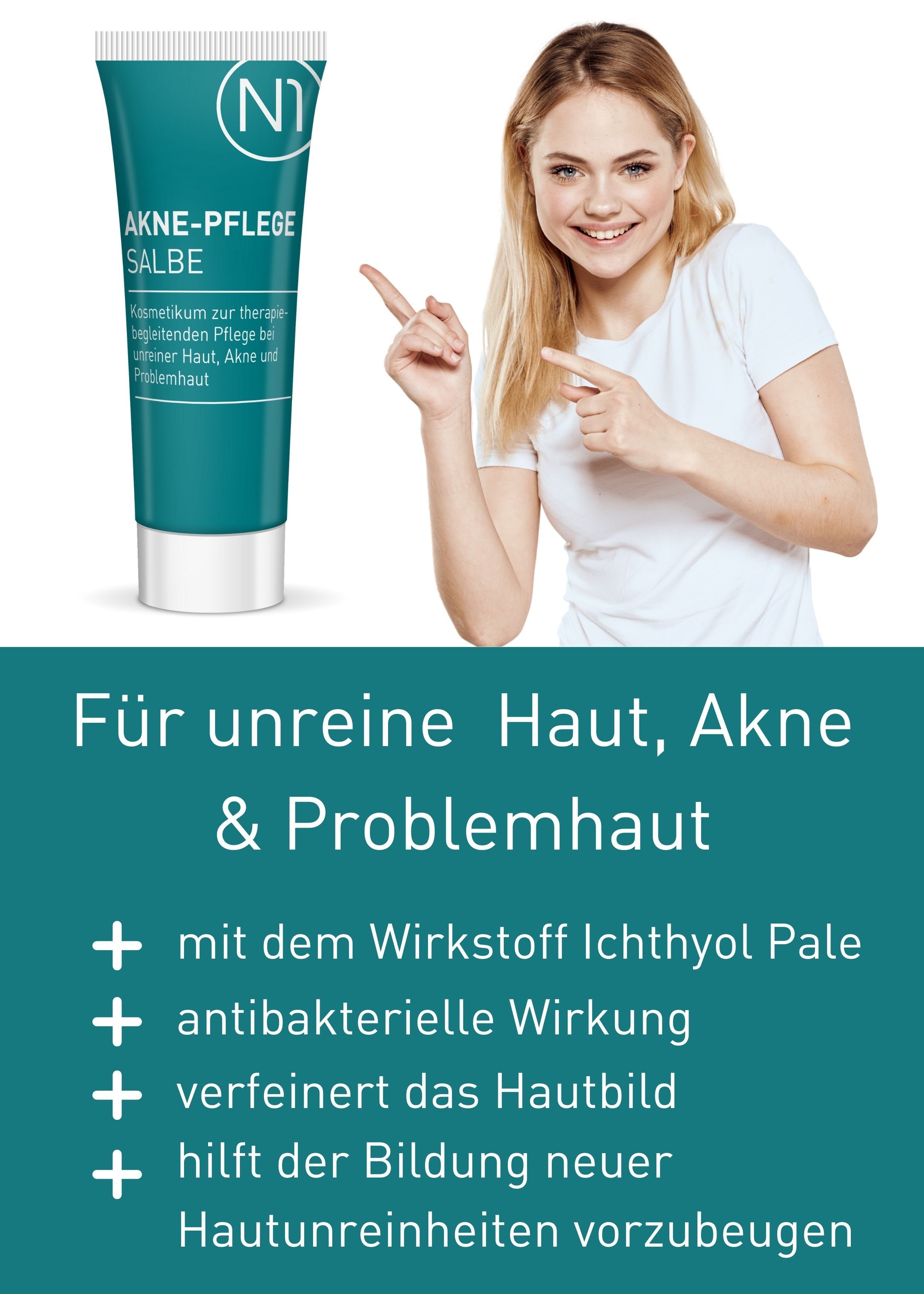 N1 Healthcare Getönte Gesichtscreme N1 Akne Pflege Salbe, 30ml, patentierte Rezeptur, getönt