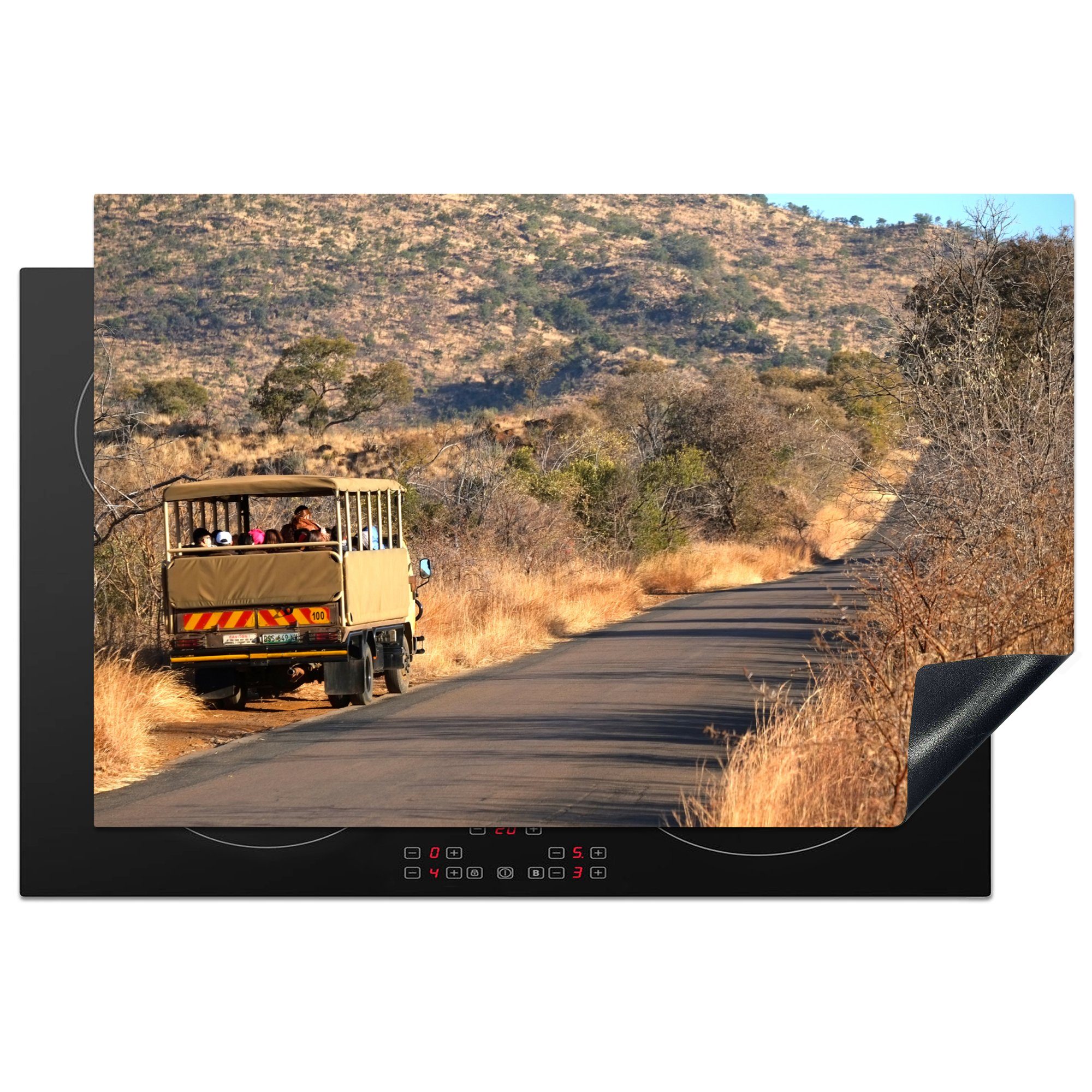 MuchoWow Herdblende-/Abdeckplatte Safari-Tour durch den Pilanesberg-Nationalpark in Südafrika, Vinyl, (1 tlg), 81x52 cm, Induktionskochfeld Schutz für die küche, Ceranfeldabdeckung